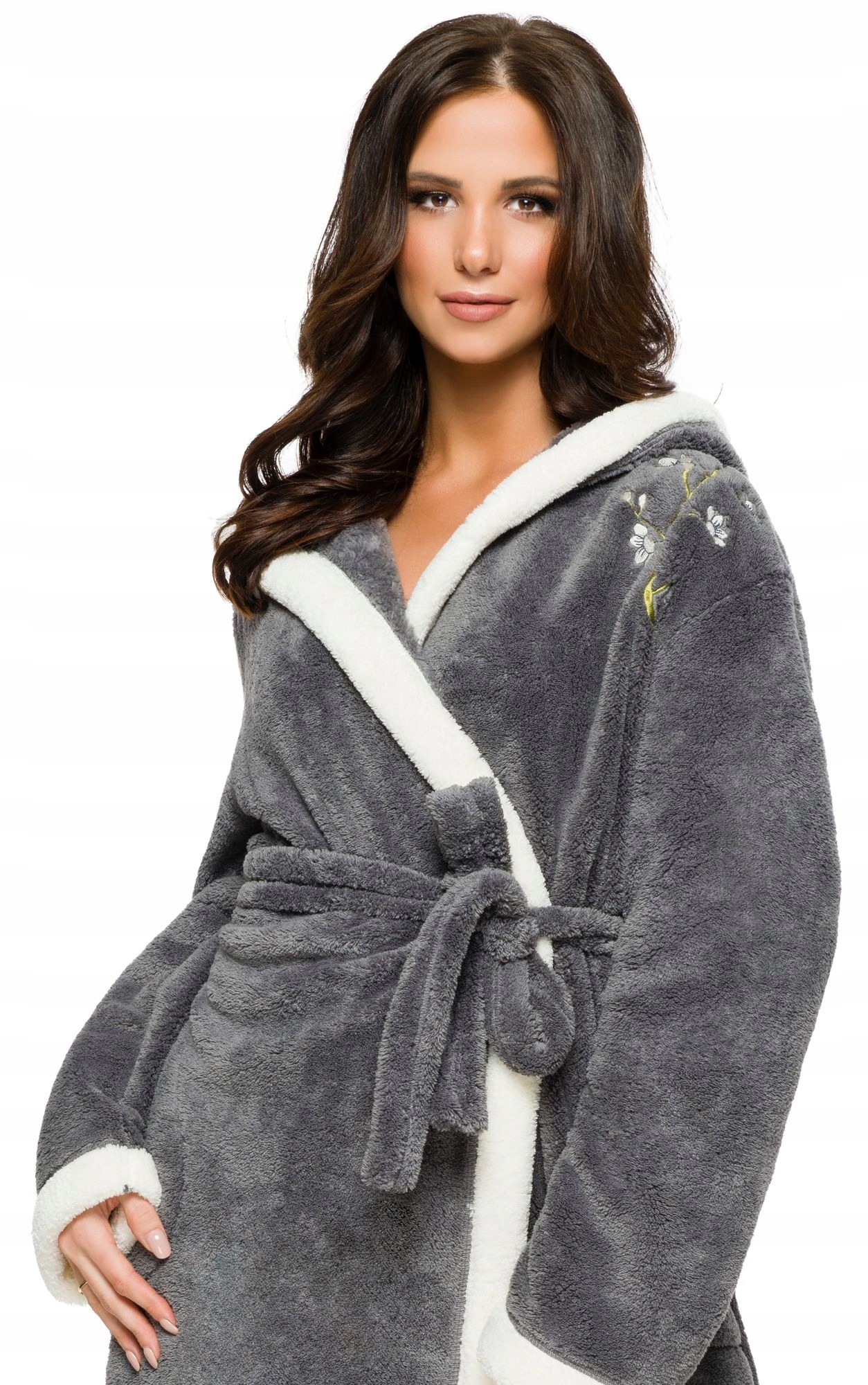 DŁUGI PUCHOWY DAMSKI SZLAFROK Z HAFTEM PODOMKA 3XL Rozmiar 3XL