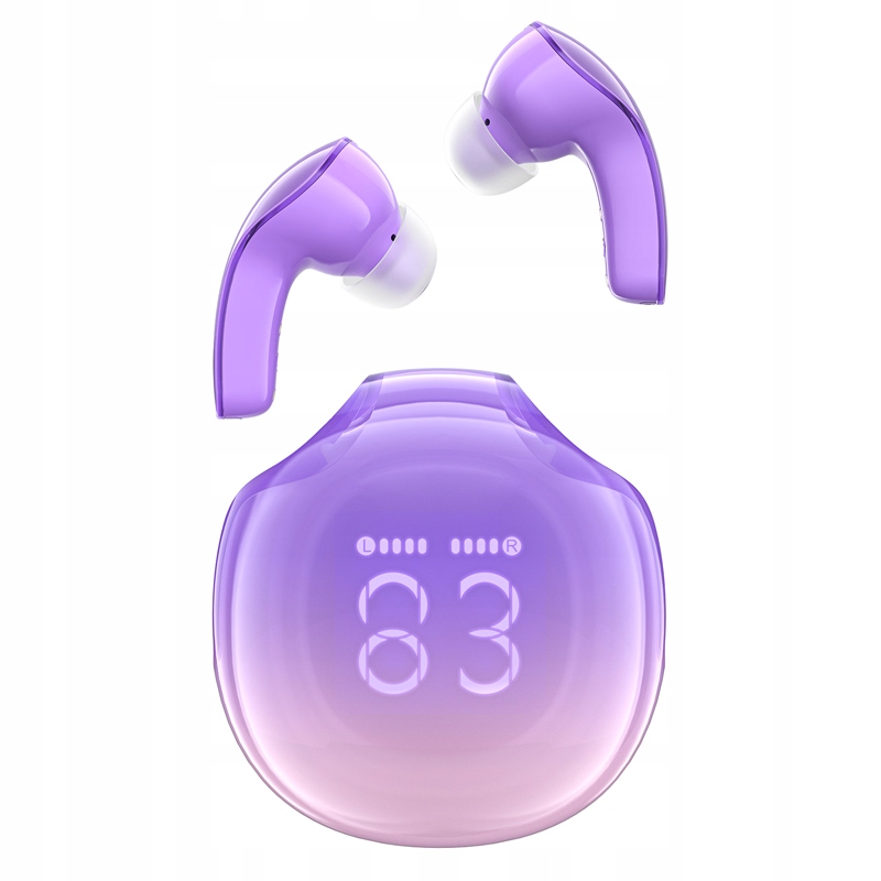 Bezdrátová sluchátka T9 Bluetooth 5.3 do uší Usb-c fialová