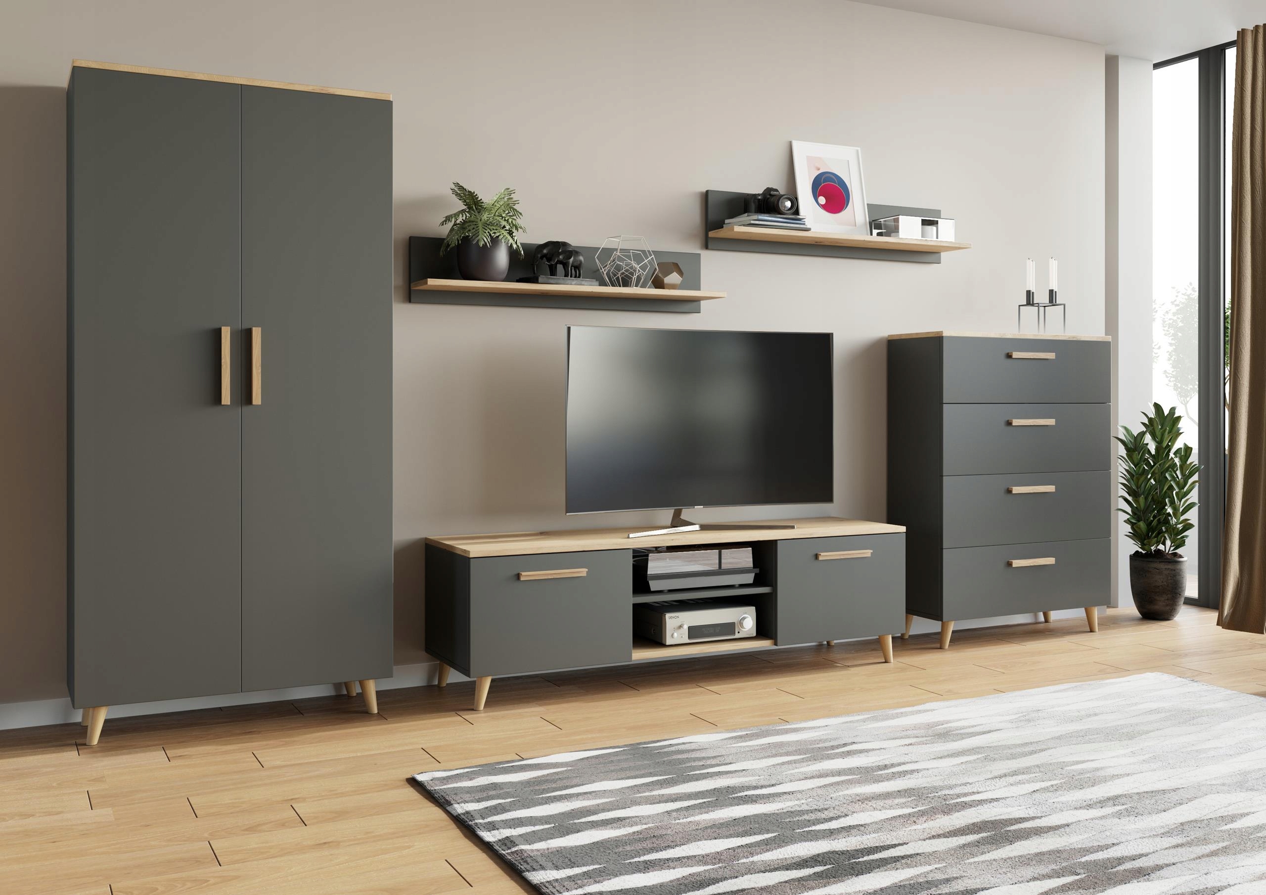Obývacia Stena Nord 2 antracitový dubová skriňa komoda Rtv Per