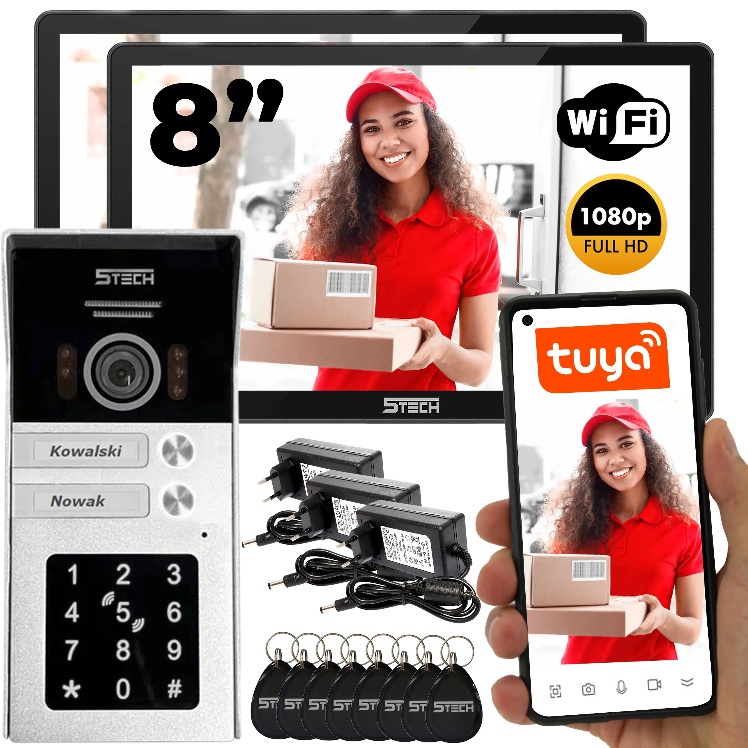 Wideodomofon 2 Rodzinny 5TECH Natynkowy 84225-2 2 Monitory 8'' Wifi Kod