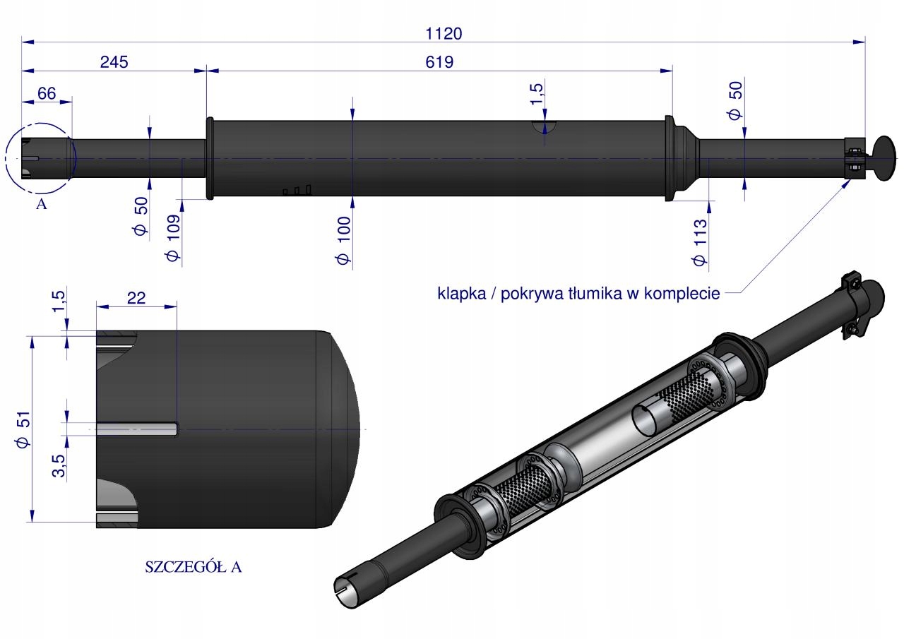 Tłumik 1120mm 3029104M1 5,2kg MF3 C-3603P (prosty) ORYGINAŁ URSUS Producent części Waryński