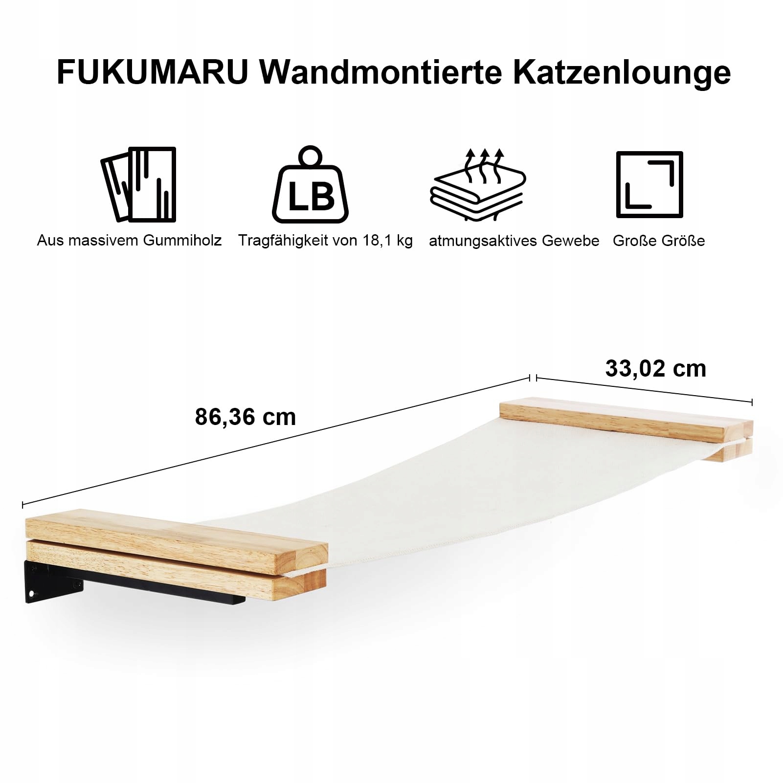 FUKUMARU Wisząca Makatka Dla Kota Z Drewna Gumowego Na Ścianę 91x33 cm — miniatura 2