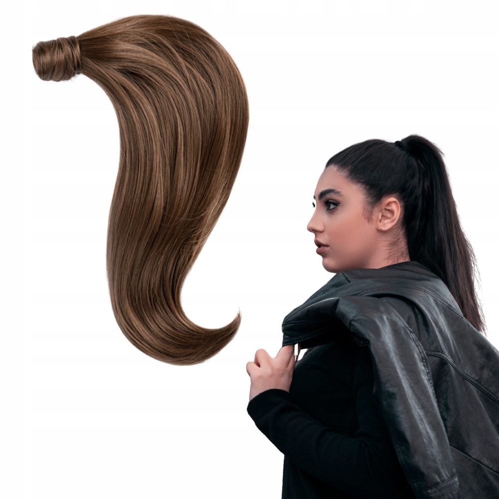 Doczepiany Kucyk 50 cm oplatany #8 średni brąz
