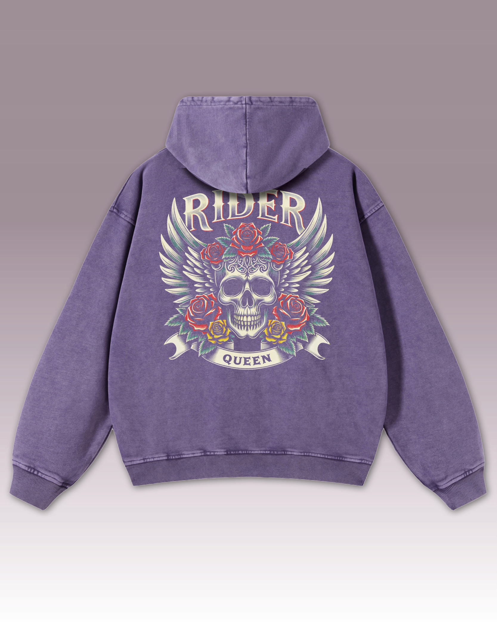 Queen of the Road Lebka Flowers Fialová s kapucí Oversize mikina XL
