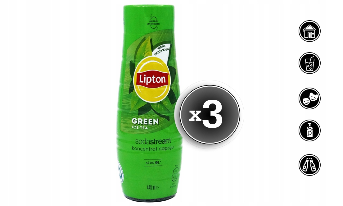 3x SYROP SODASTREAM LIPTON GREEN ICE TEA DO SATURATORA 9L NAPOJU z 440ml Stan opakowania oryginalne