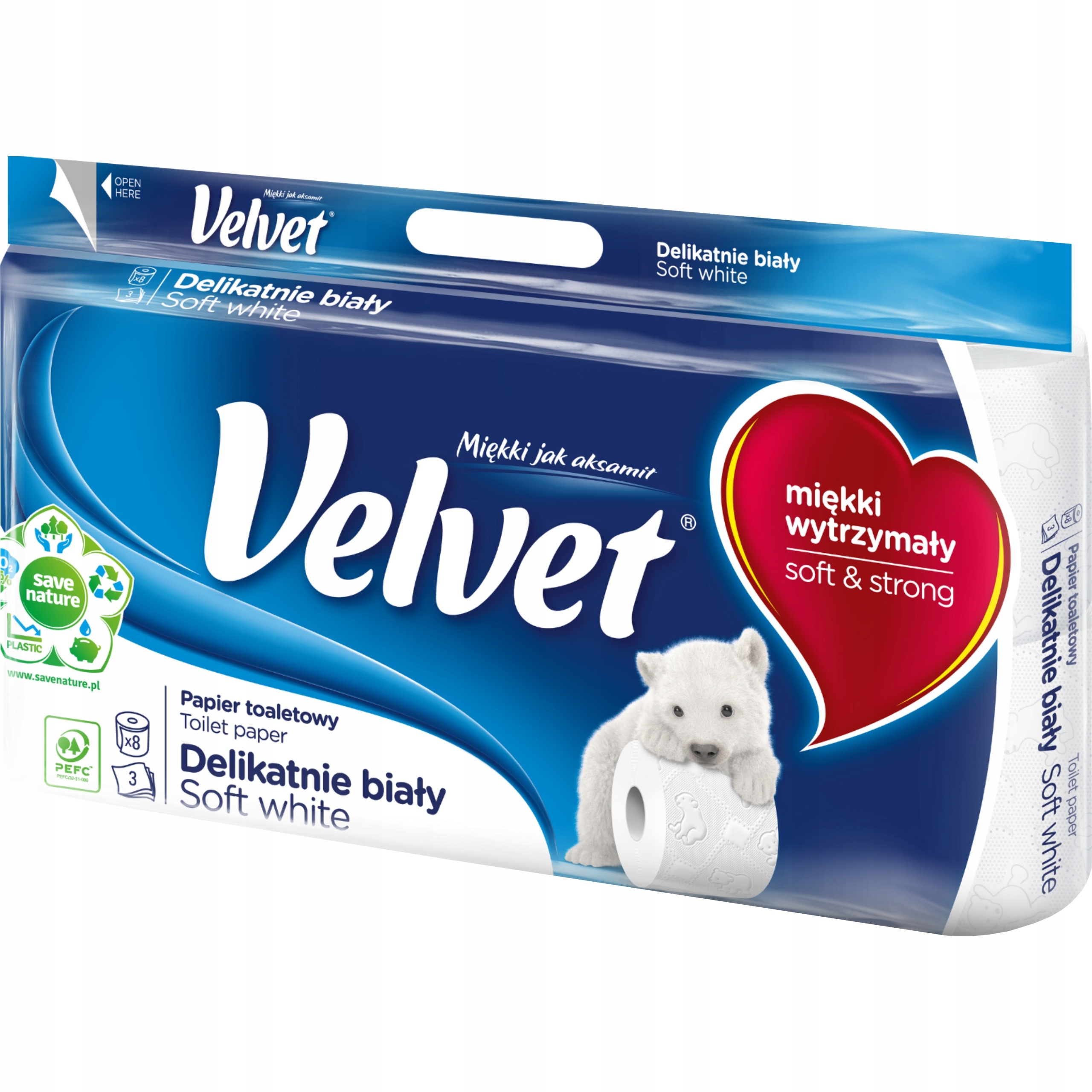 

Papier toaletowy Velvet 8 rolek Biały delikatny 3W