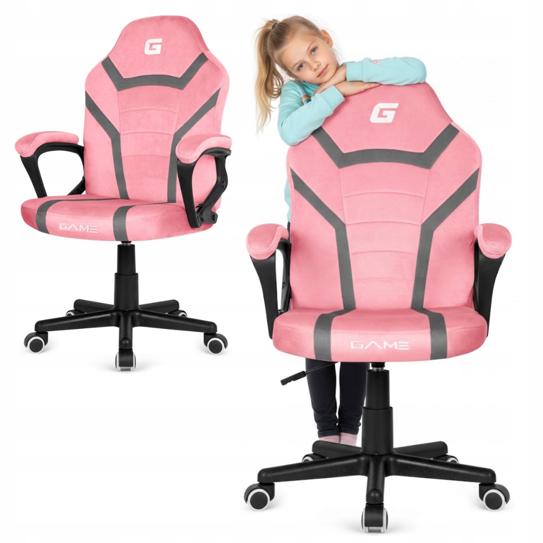 Fotel obrotowy gamingowy biurowy Mario krzesło do biurka welur różowo szary