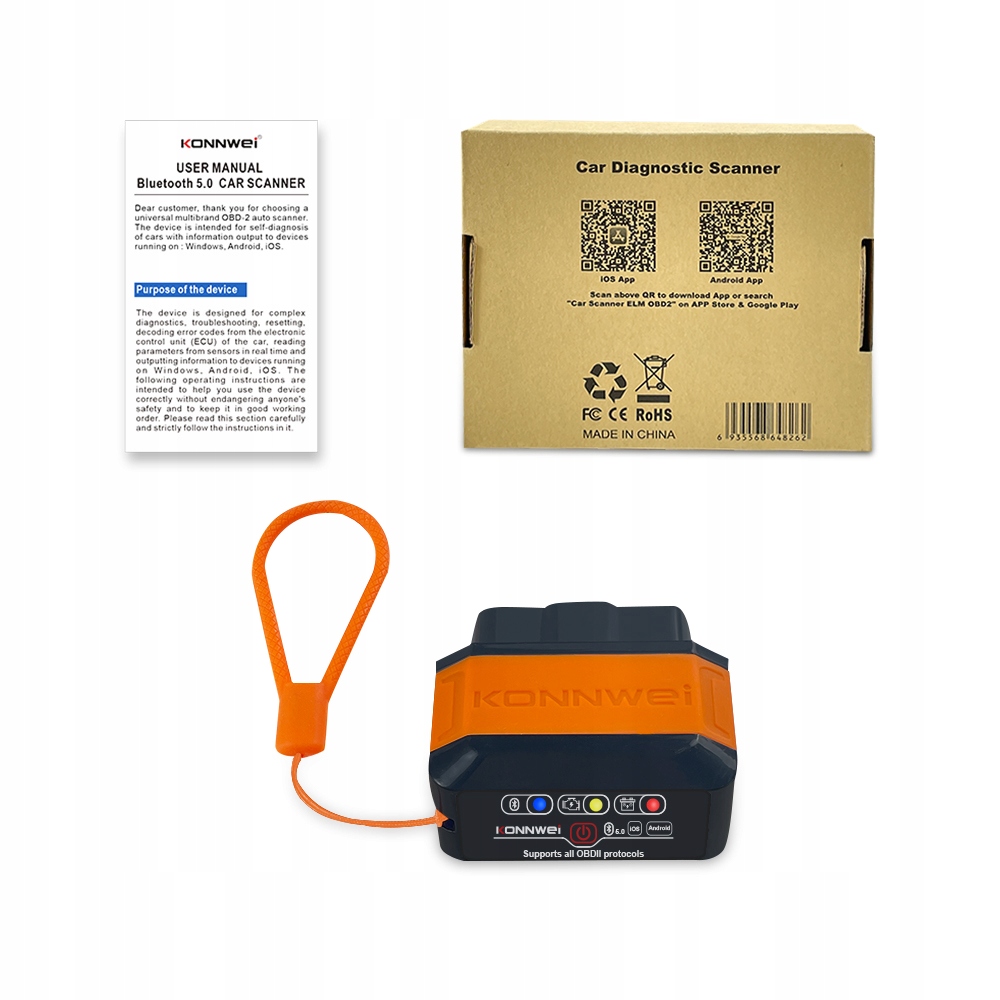 KONNWEI KW906 interfejs OBD2 BT 5.0 kasowanie błędów iOS Android Windows Marka bez marki