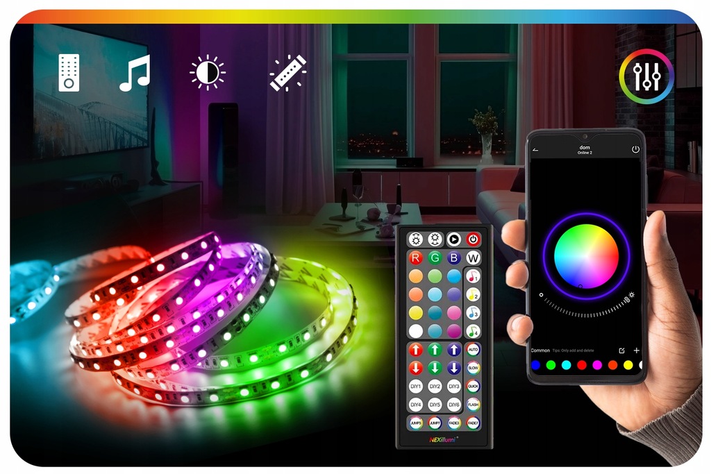 Taśma LED 10M RGB 5050 Bluetooth APLIKACJA PILOT MUZYKA ZESTAW 12V 30diod/m Klasa efektywności energetycznej A