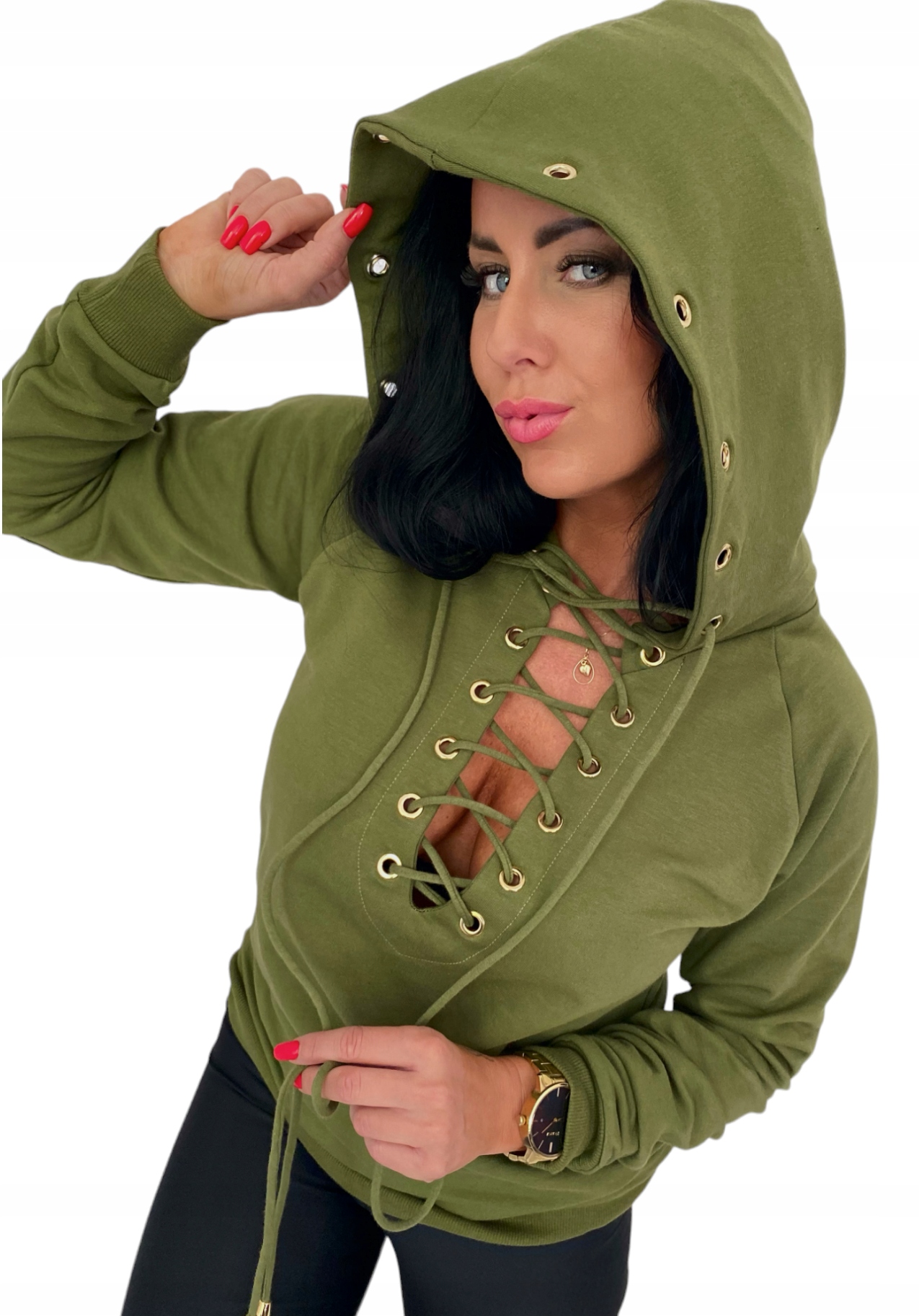 LipMar Mikina sexy zavazovací výstřih kapuce S 36