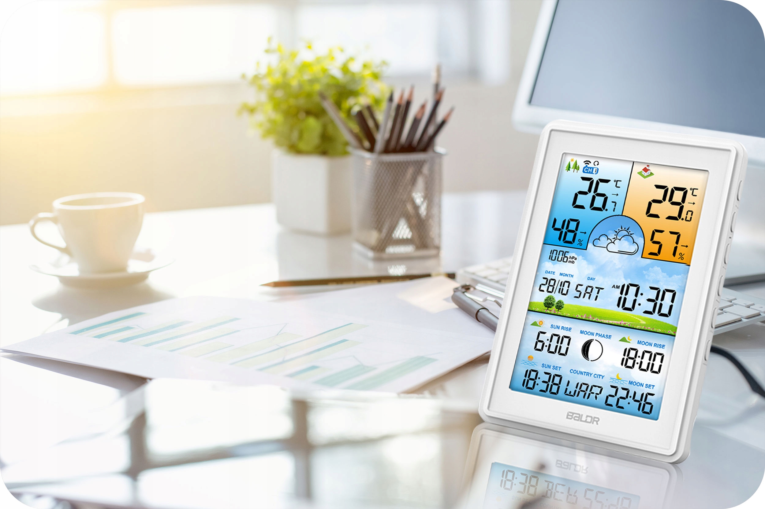 BEZPRZEWODOWA STACJA POGODOWA POGODY HIGROMETR + CZUJNIK Marka Baldr