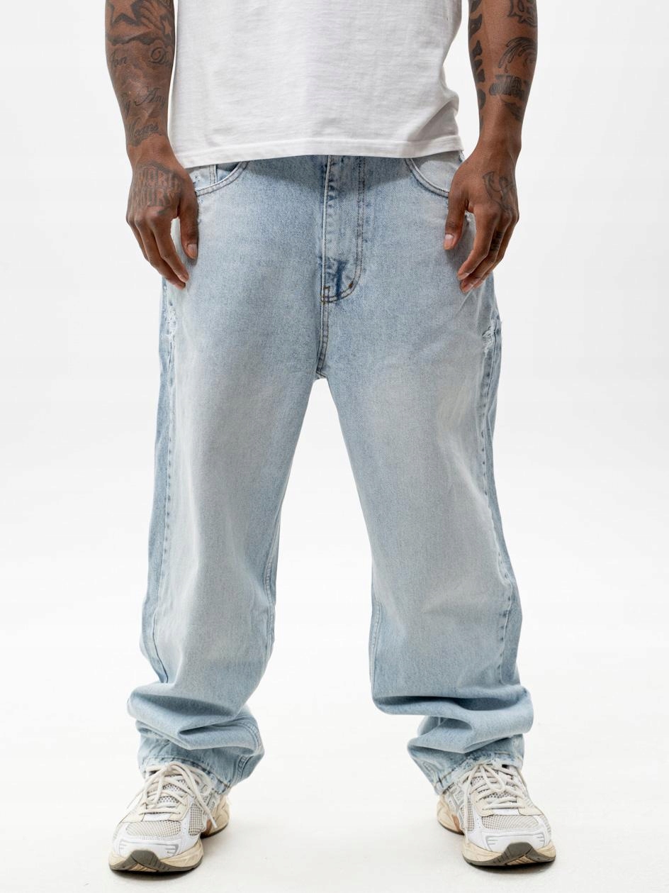 Džínové Kalhoty Baggy S Poškozením Pánské Hype Denim Modré Sprané 32