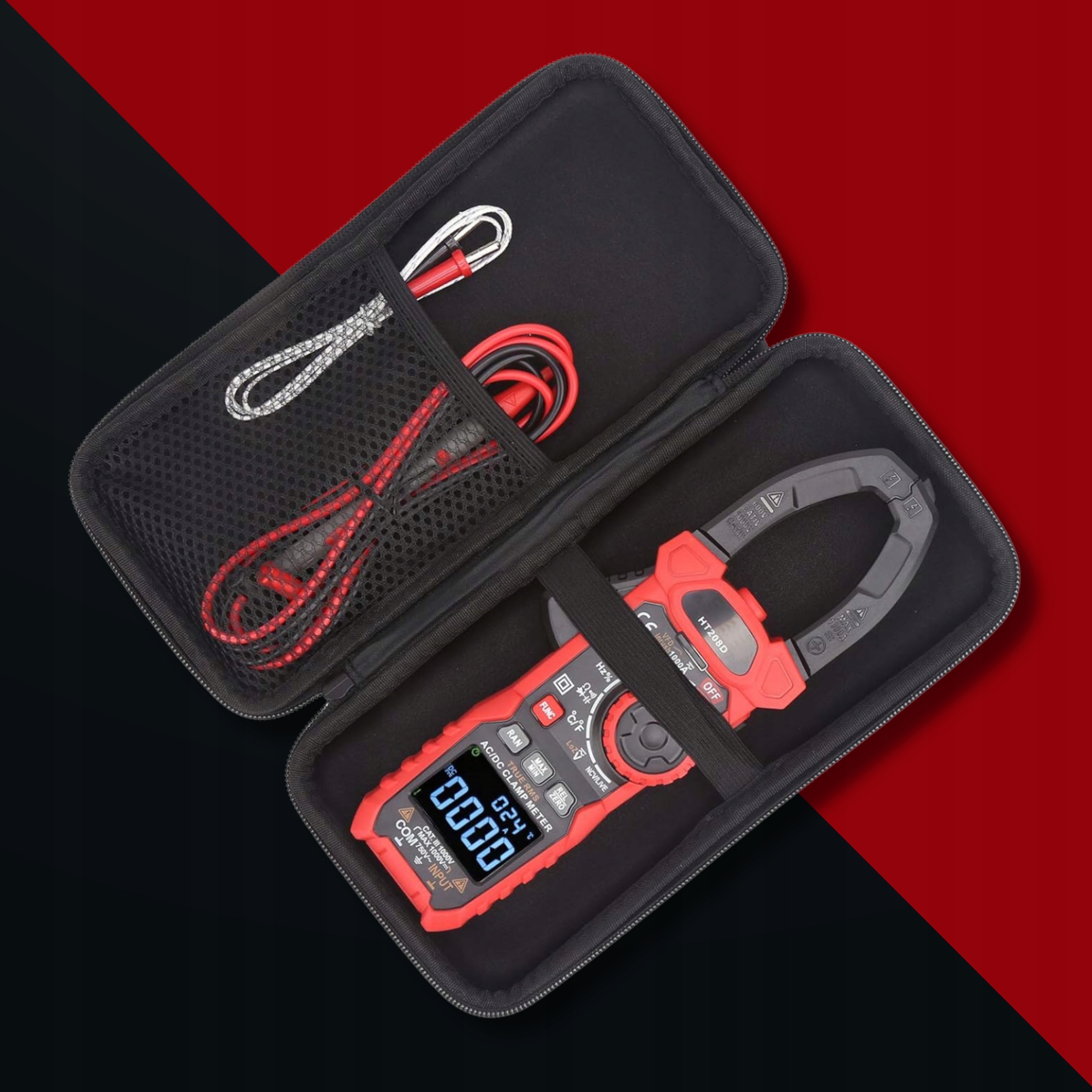 MULTIMETR CĘGOWY TERMOPARA MIERNIK LCD LATARKA LED BATERIE PRZEWODY ETUI Model HT208D-EU