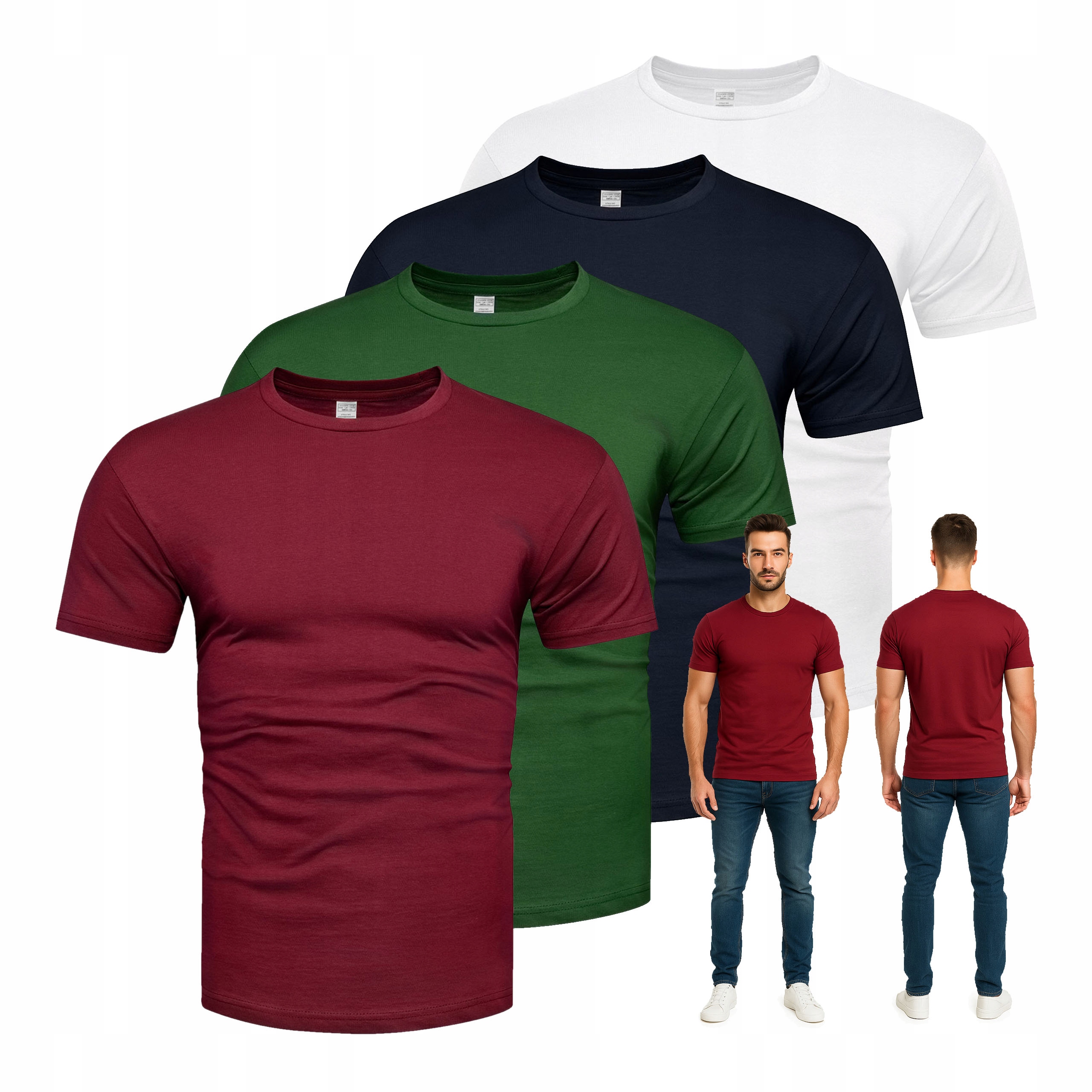 Zestaw 4szt koszulek męskich Gładkich Jakość Premium M