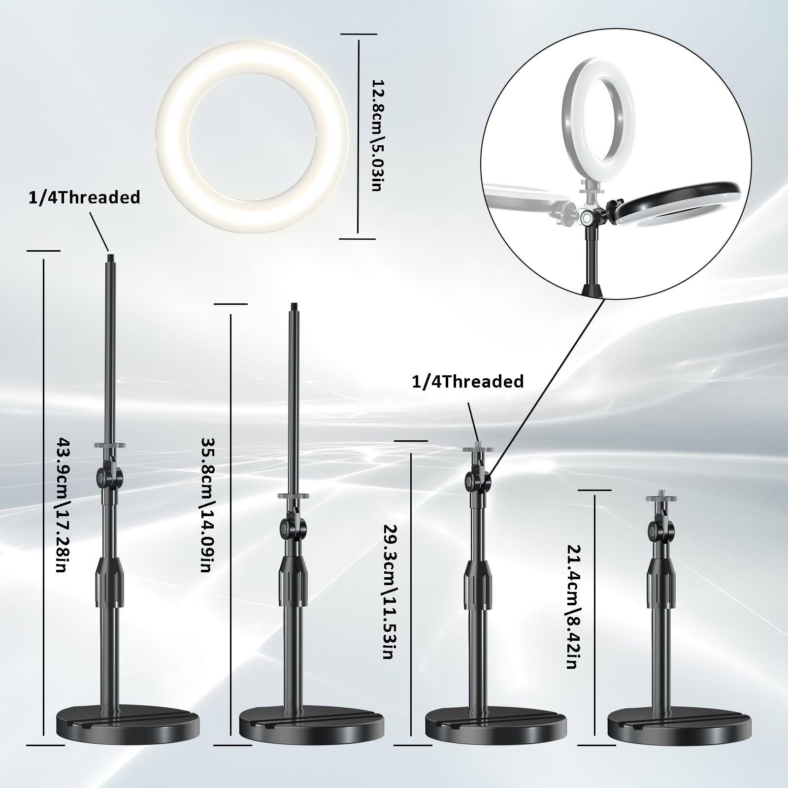 Lampa pierścieniowa na biurko z teleskopowym stojakiem — miniatura 2