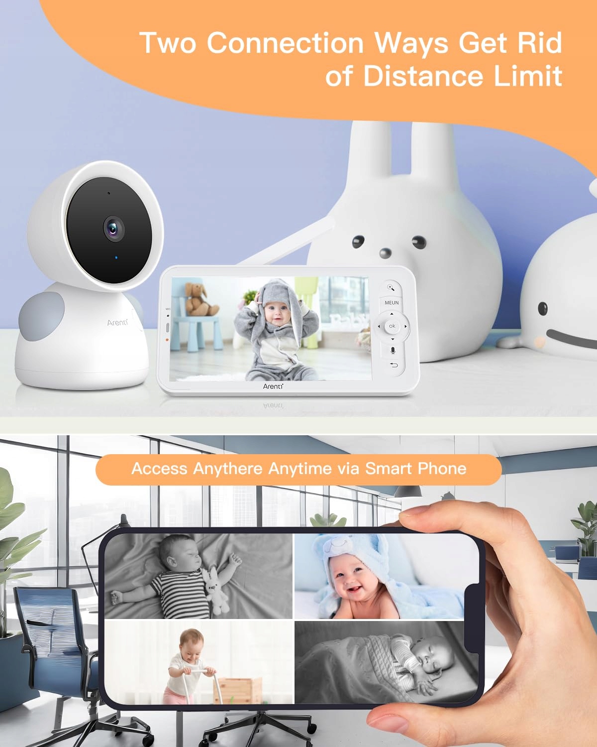 ARENTI Baby Monitor 2 Kamery 2K 5 Calowy WiFi PTZ 355 Stopni Alexa — miniatura 3