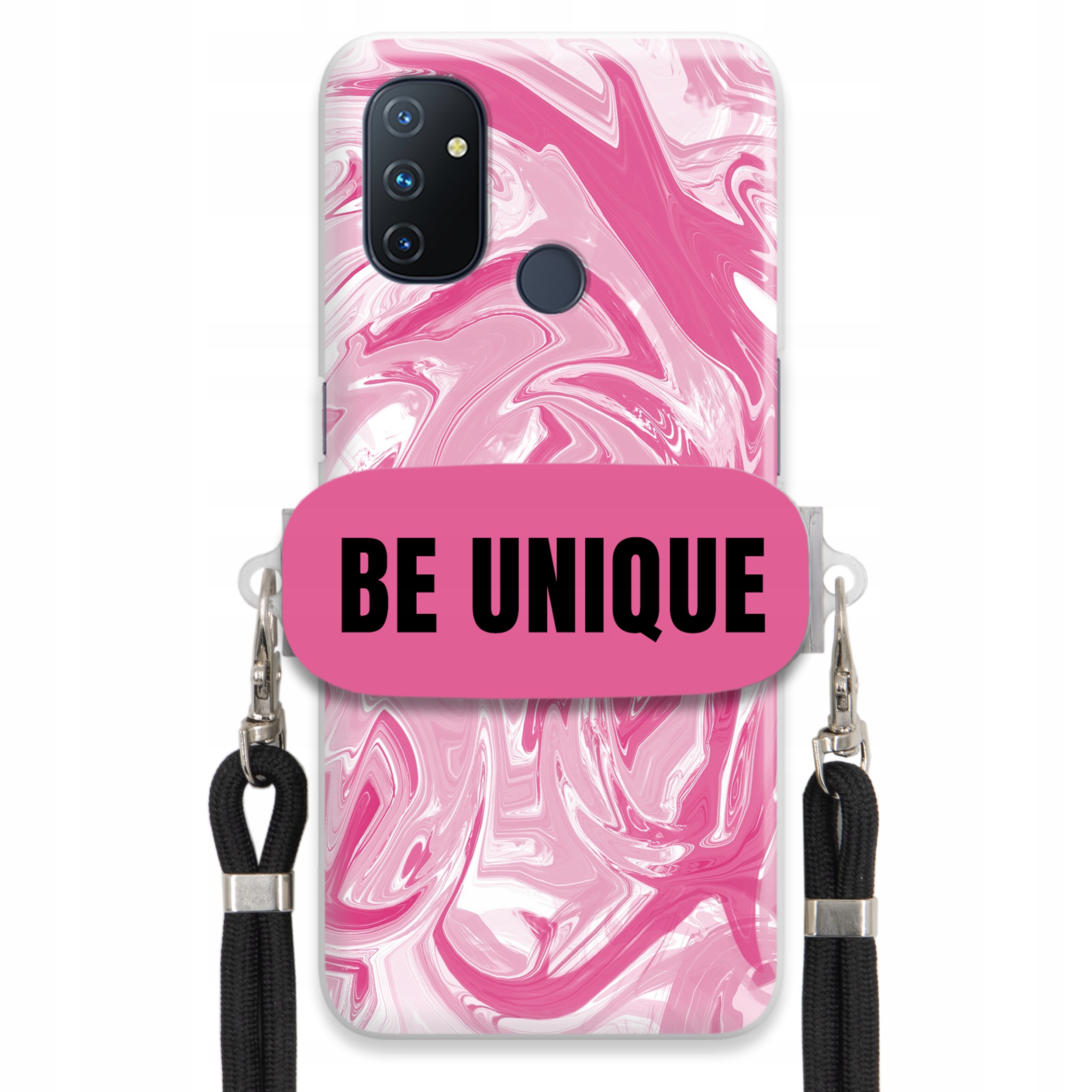 Puzdro pre Oneplus Nord N100 5G držiak na šnúrku Čierna ružová Mramor Unique