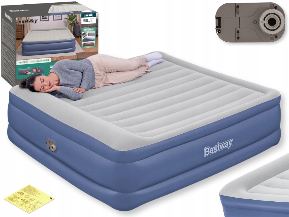 Materac Dmuchany Welurowy Dwuosobowy Łóżko 203x193x56 Bestway 67692 New2025