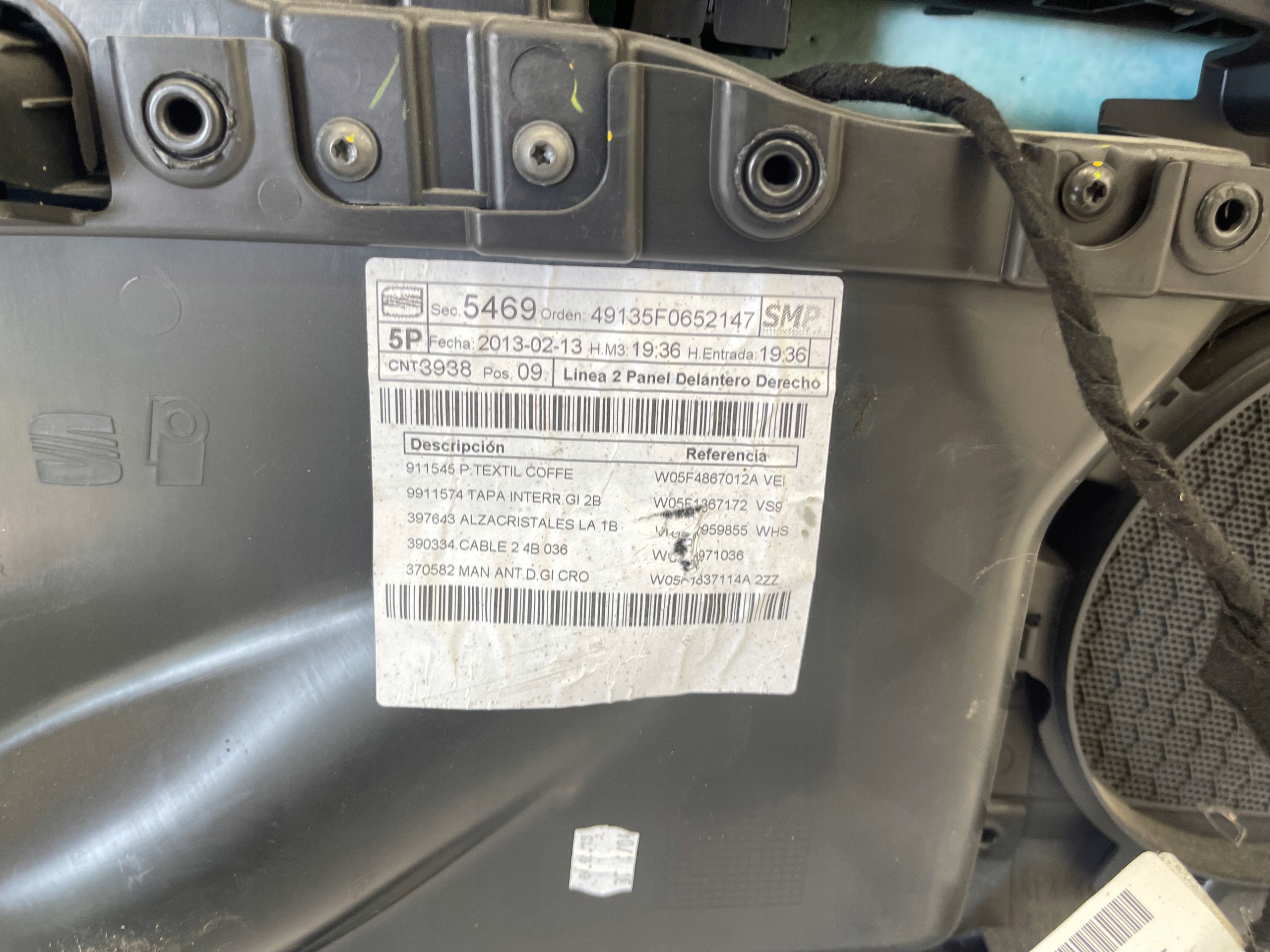 upholstery side door SEAT LEON III right front 5F4867132