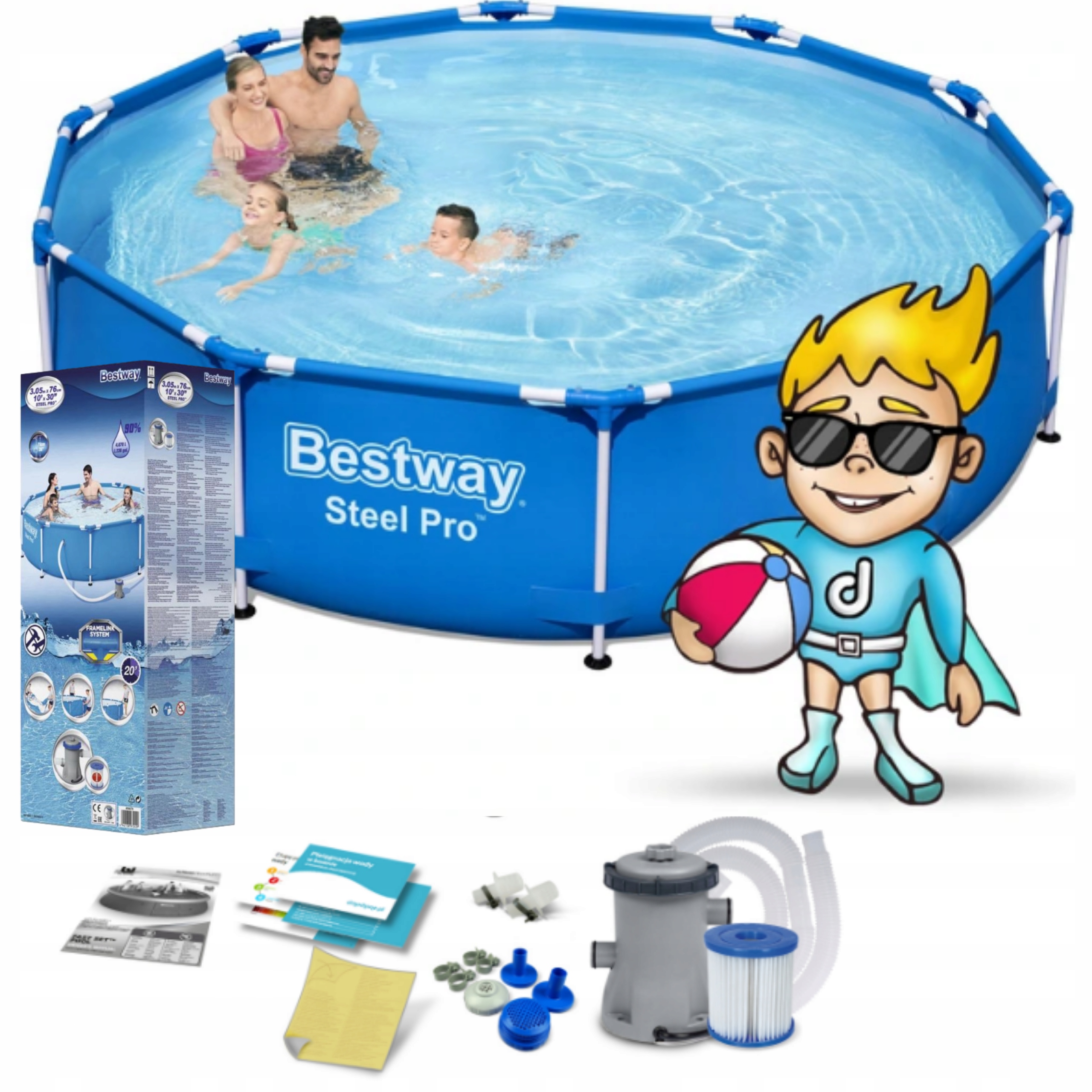 Záhradný roštový bazén 305x76 Bestway 8v1 Čerpadlo Záhradný Bazén S Čerpadlom