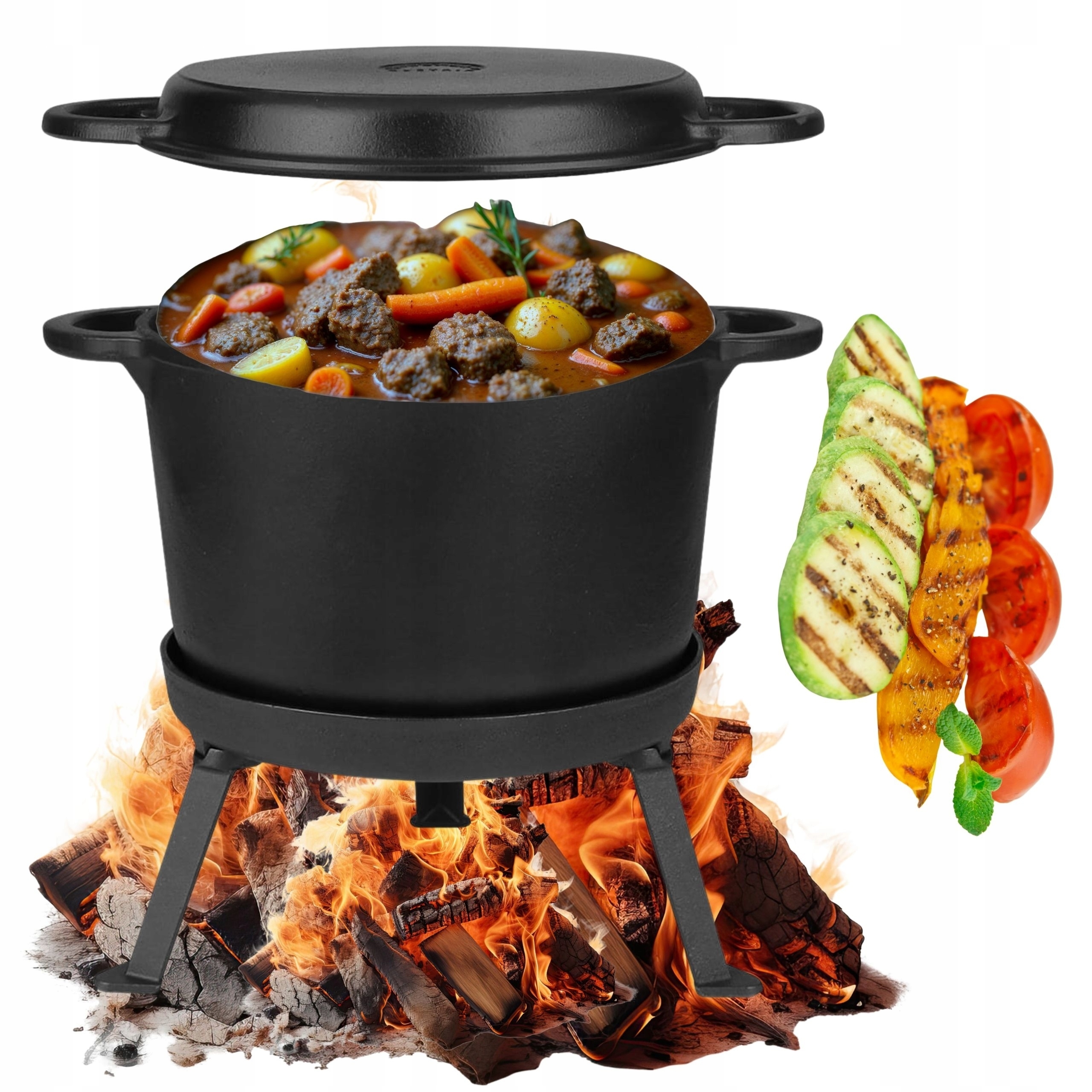 Litinový Kotlík lovecký stojící Hrnec na oheň gril 10 l