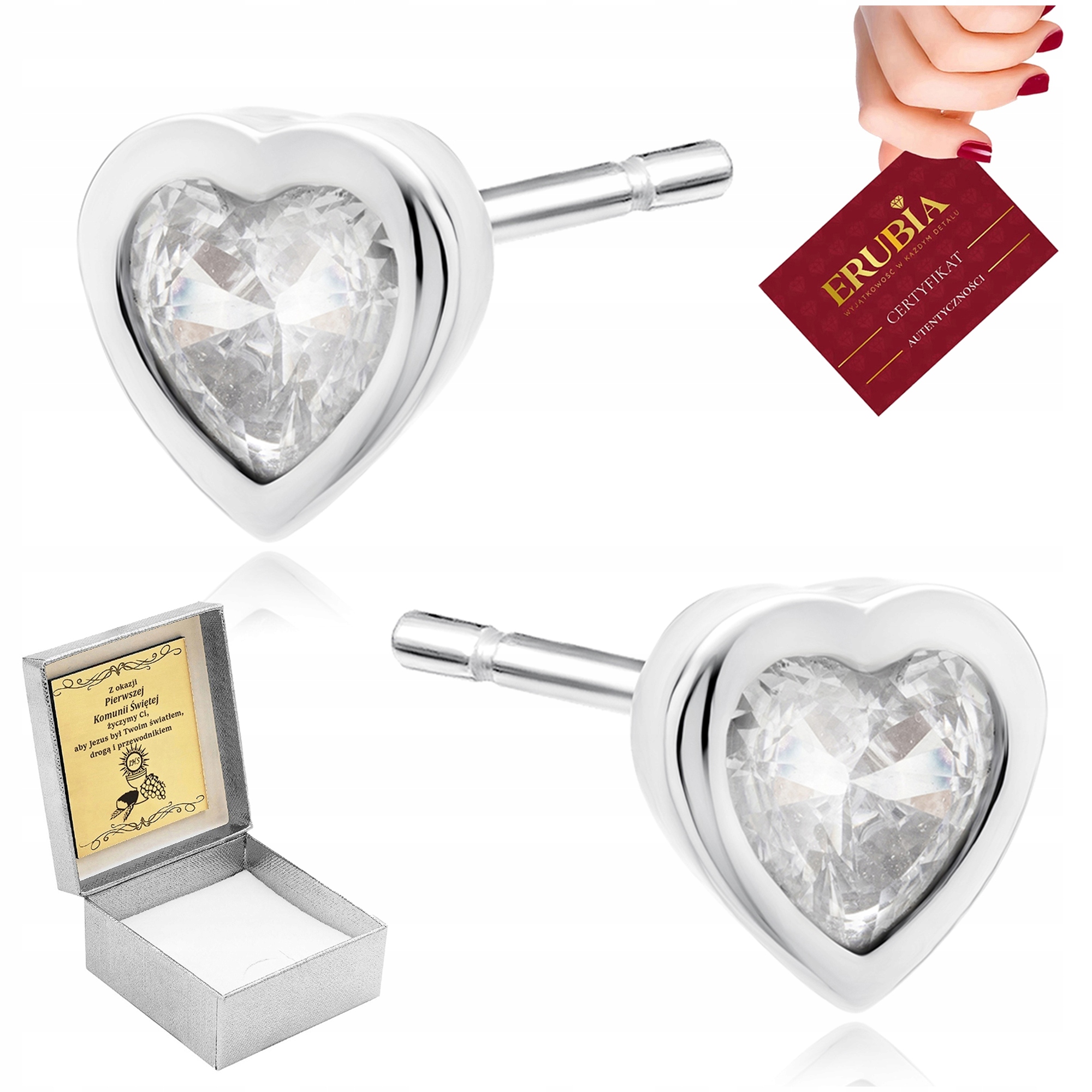 Stříbrné Náušnice Srdce Ryzost 925 Zirkon Bílá Pro Dívku Gravírování