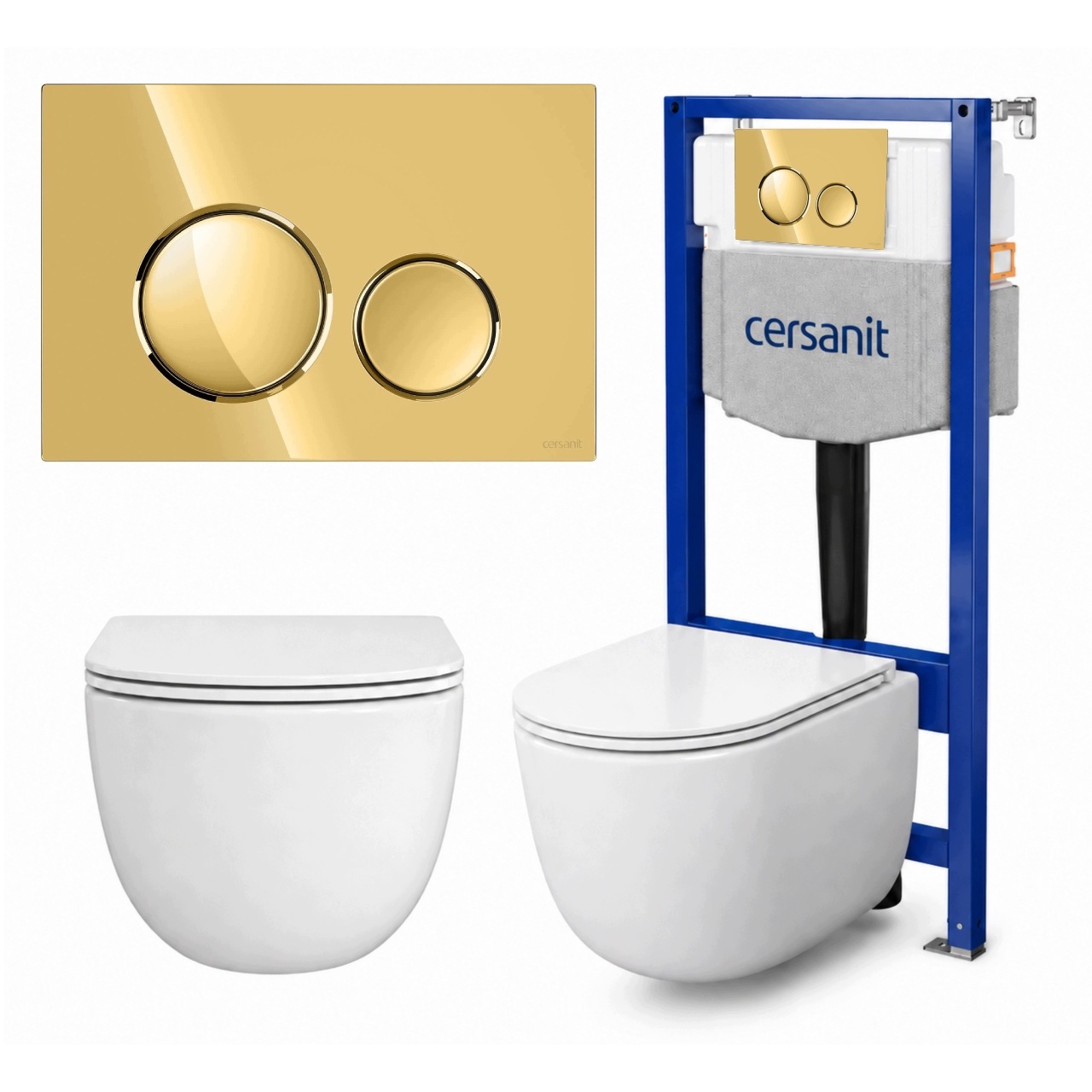 Cersanit Sada 4v1 Rám Aqua 50 Wc mísa Remo tlačítko zlatý lesk