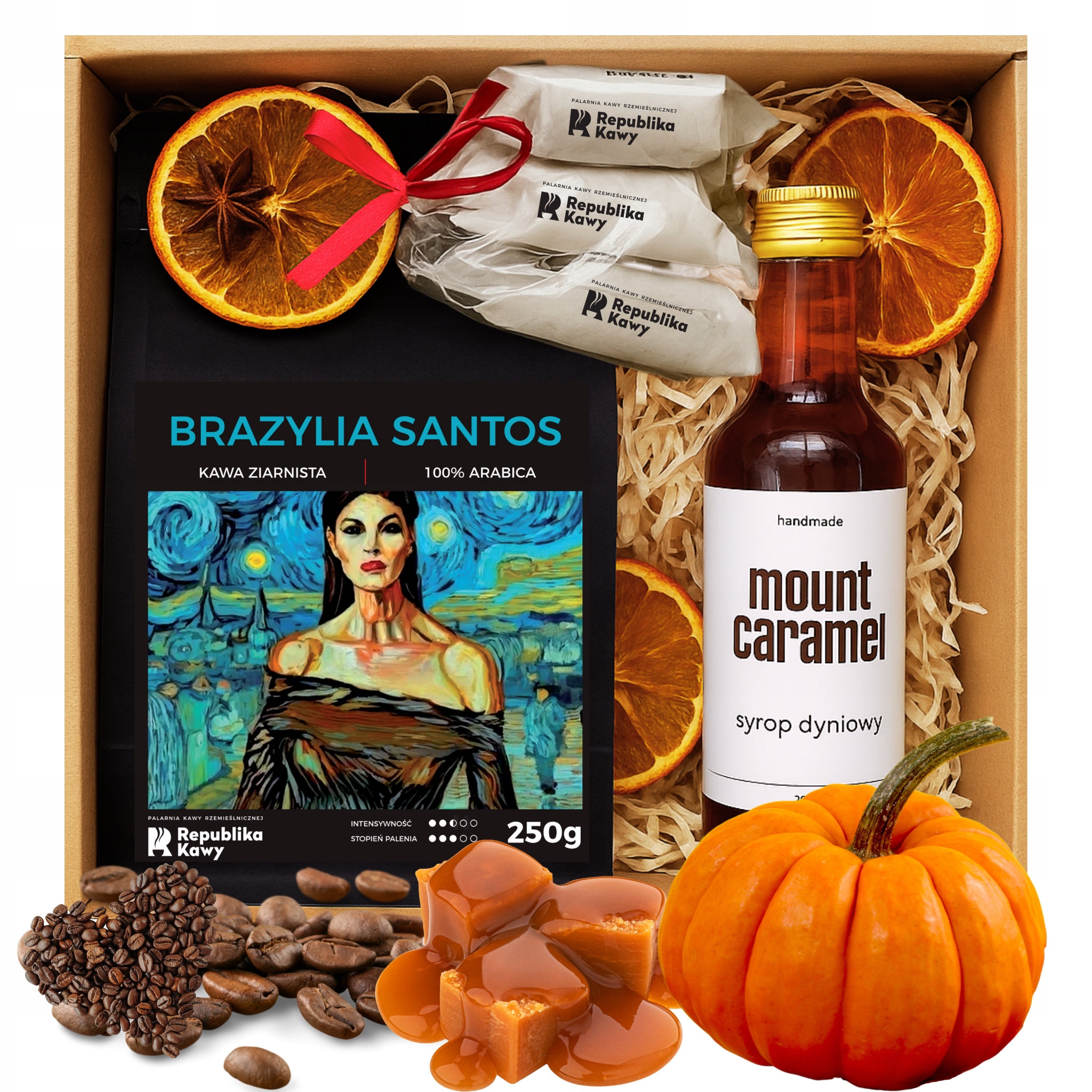 KOSZ PREZENTOWY PREZENT ELEGANCKI ZESTAW PREZENTOWY KAWA SŁODYCZE SYROP