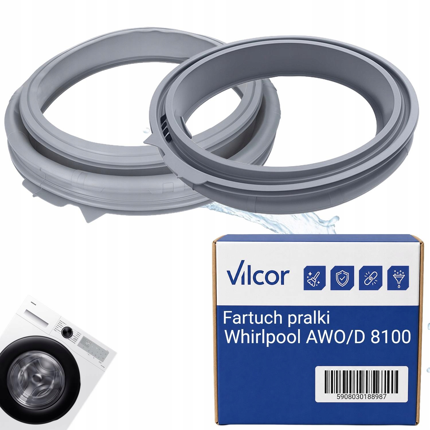Fartuch Pralki Whirlpool Awo/d 8100 Elastyczny, Nowy Typ, Szary, Uszczelka