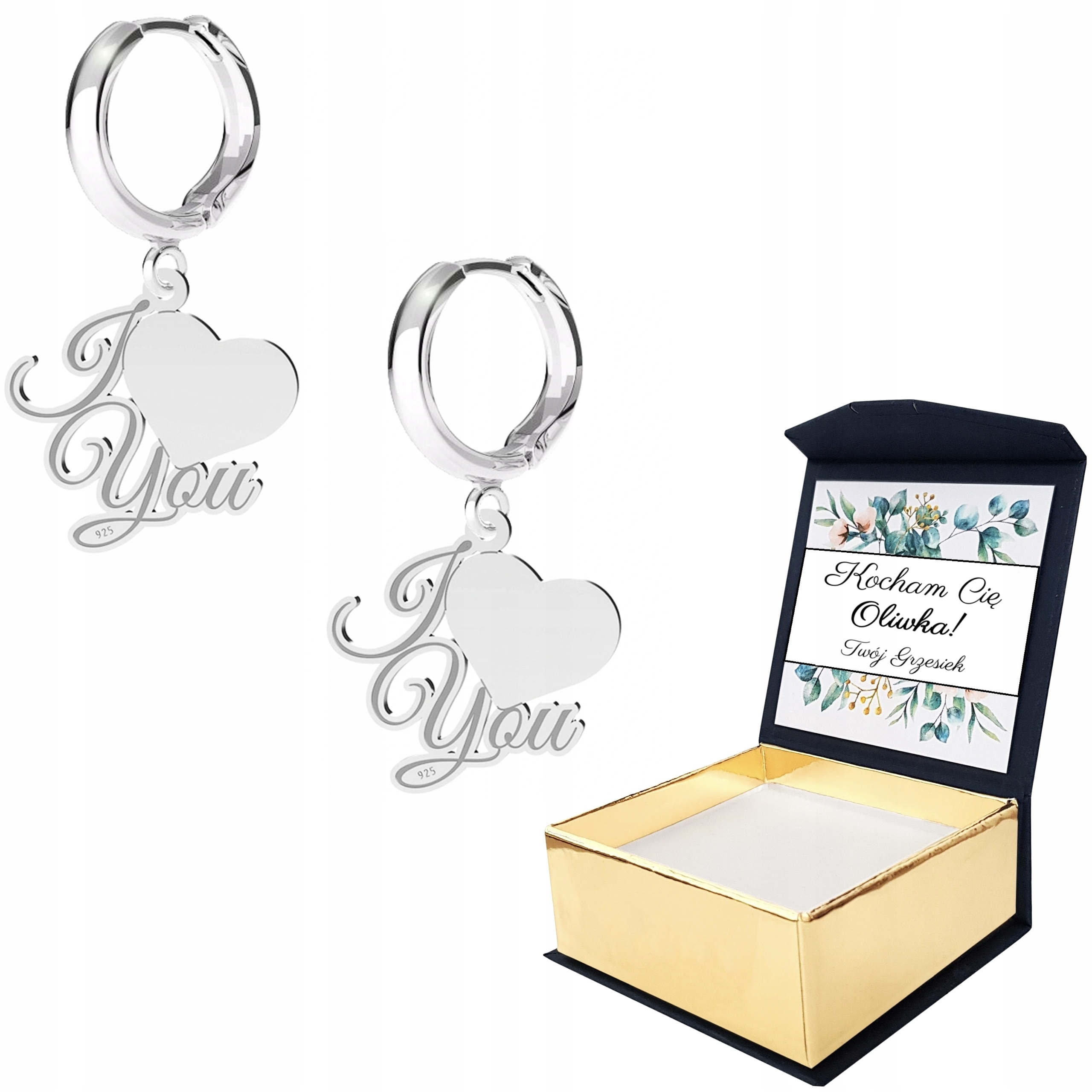 Stříbrné náušnice I Love You Srdce Vlastní Potisk