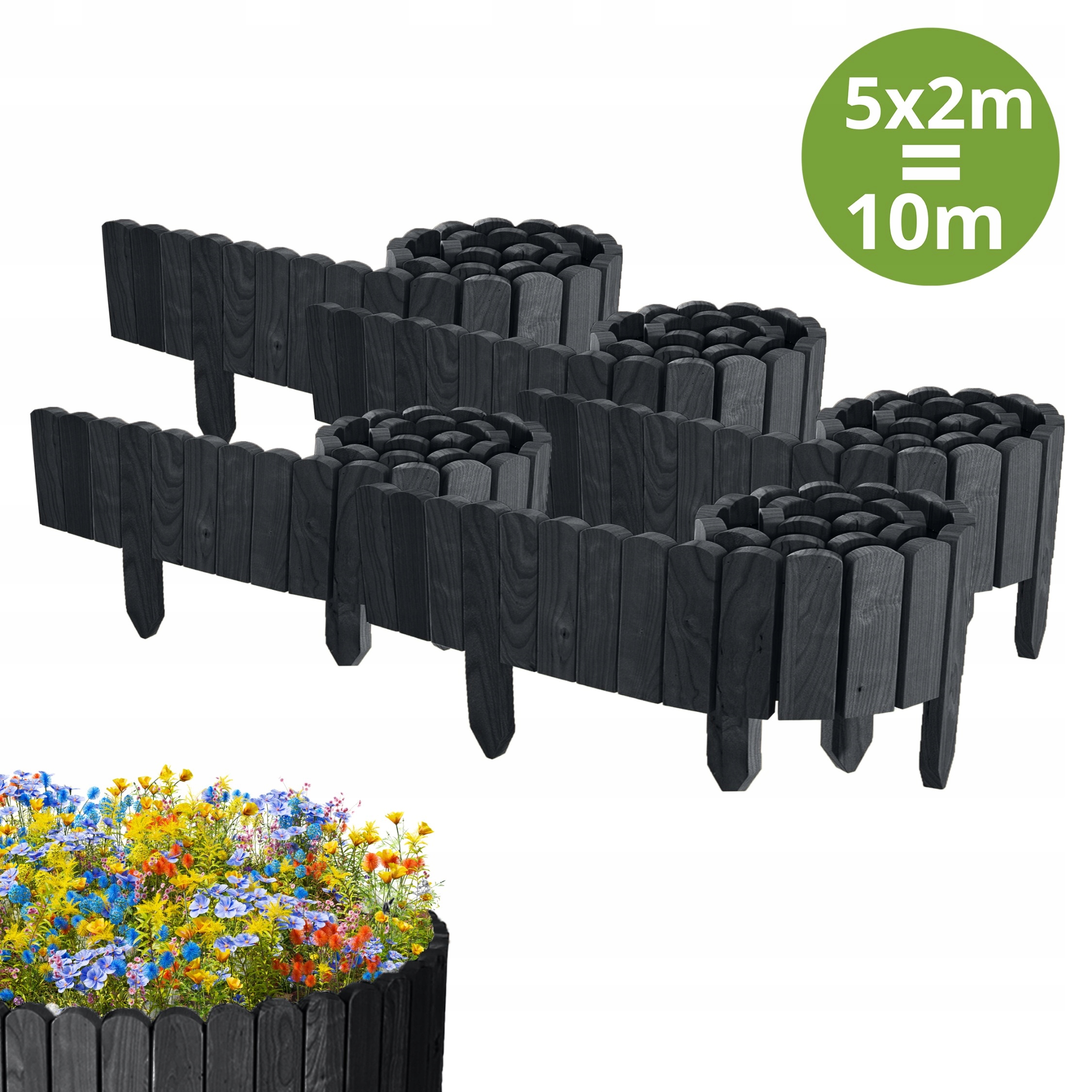 Zahradní Plot dřevěný, borovicový 1000 cm (5x200 cm) výška 10 cm Antracitový
