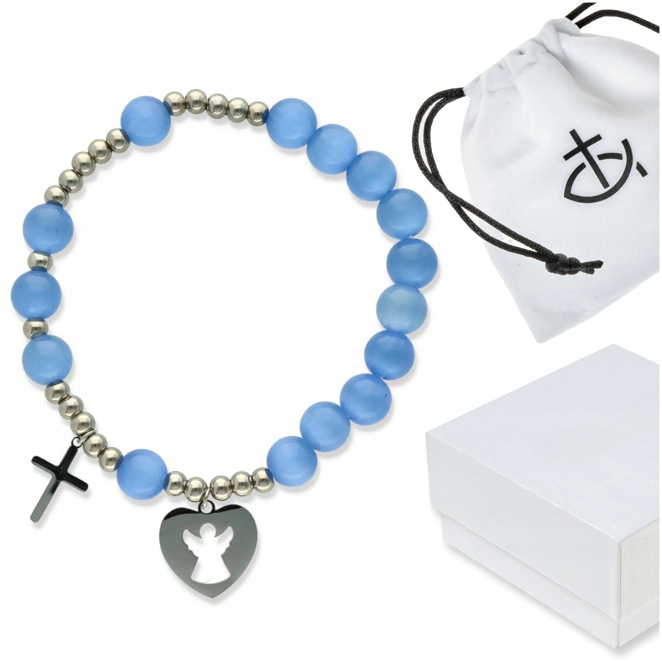 Modrý růženec náramek na ruku kameny selenit dárek k přijímání