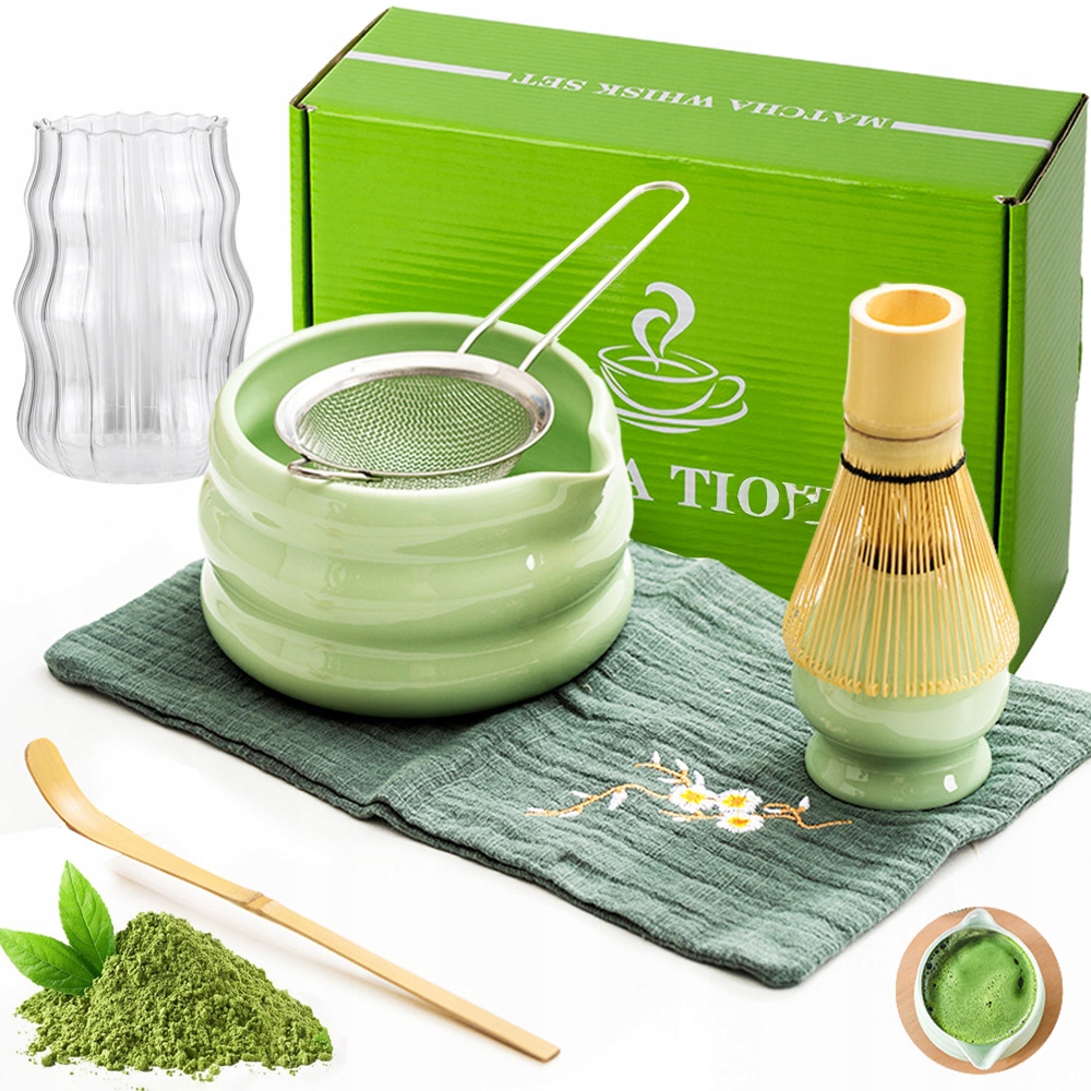 Levně Startovací Sada Pro Matcha Čaj S Krásnou Kouzlovou Metlou Lžící Síto