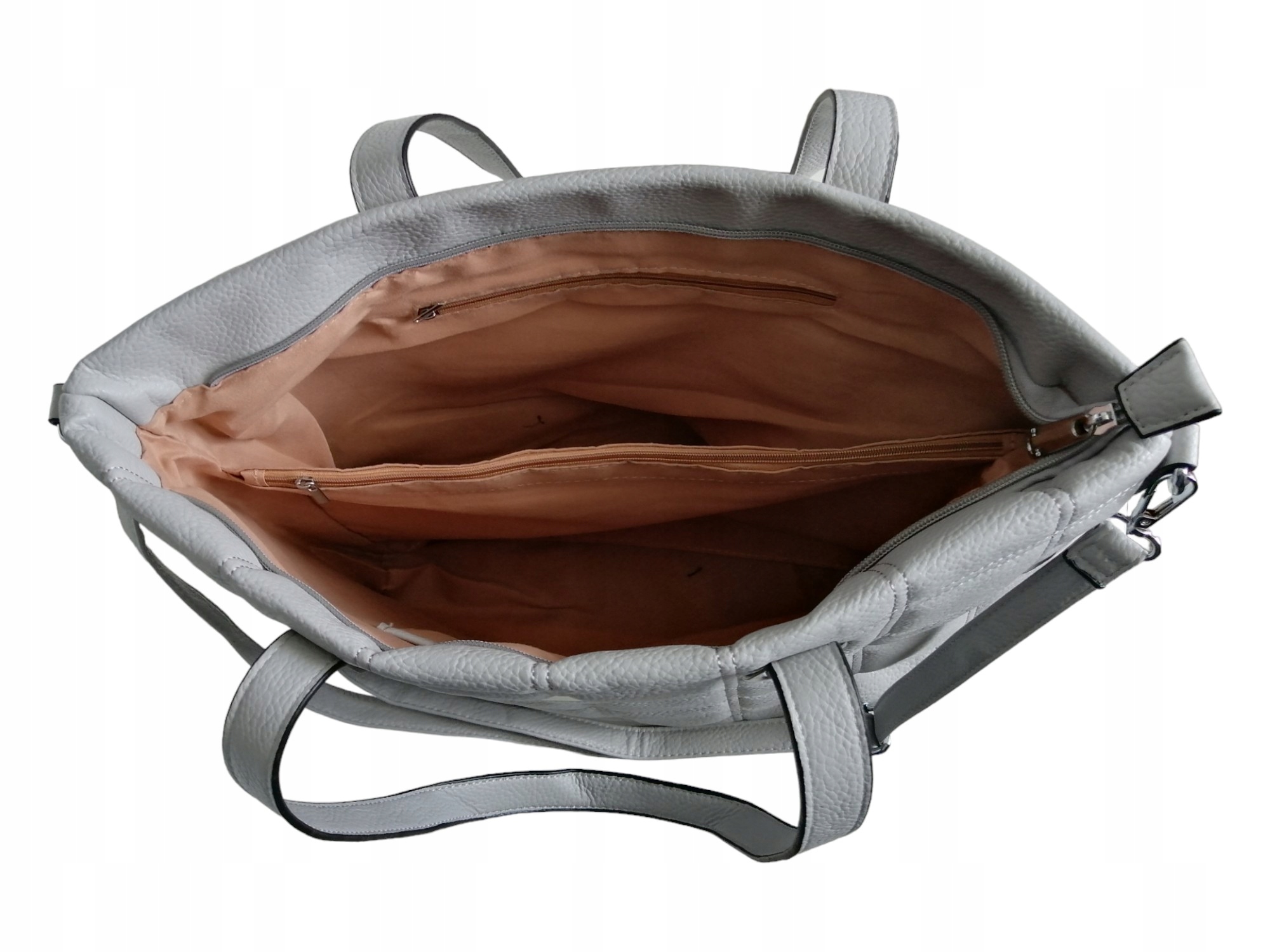 PIKOWANA TORBA DAMSKA SHOPPERKA - SZARA PRAKTYCZNA TOREBKA DAMSKA NA RAMIĘ Materiał dominujący skóra ekologiczna