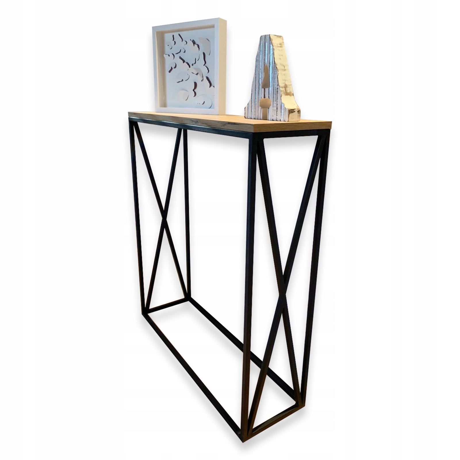 konsolka toaletka INDUSTRIALNA LOFT 80X25x90 DĄB CRAFT ZŁOTY z X po boakch