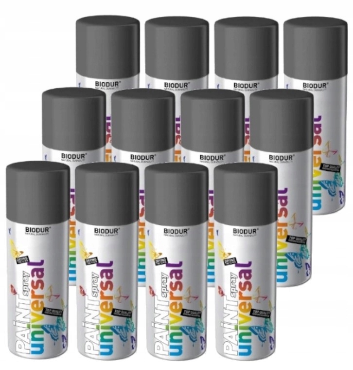 12 x Spray szary antracyt Ral 7016 mat Biodur Szybkoschnący Farba 400ML