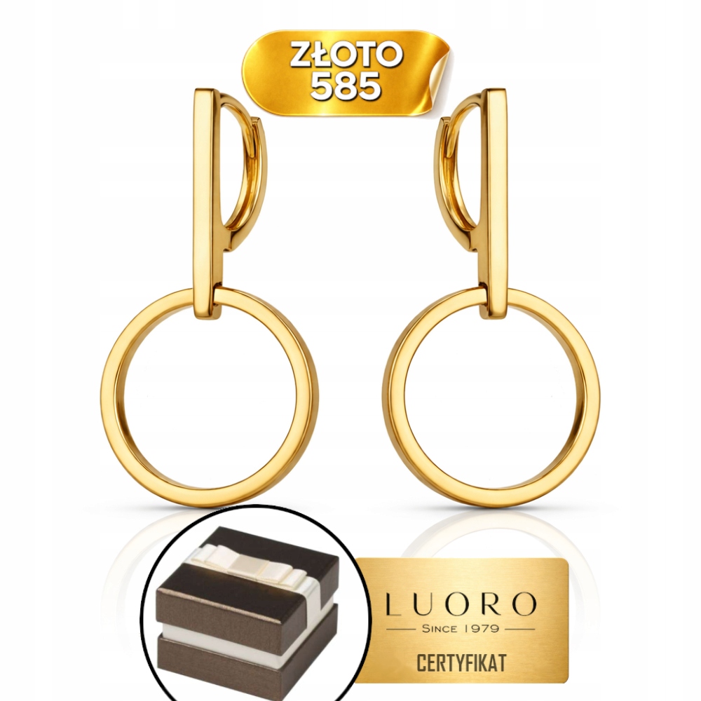 Náušnice Zlaté 585 14K Kolečka Zavěšené Na Hladkém Zapínání 2,7 CM