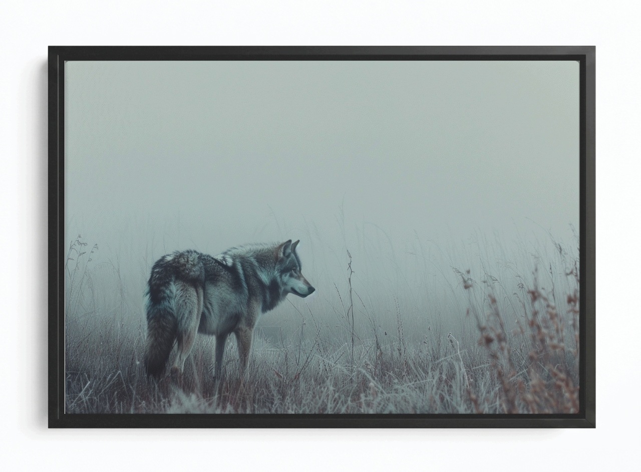 Obraz Rám Americký Box Fauna Zvíře Šedý Vlk Mlha Příroda Zima 120x80