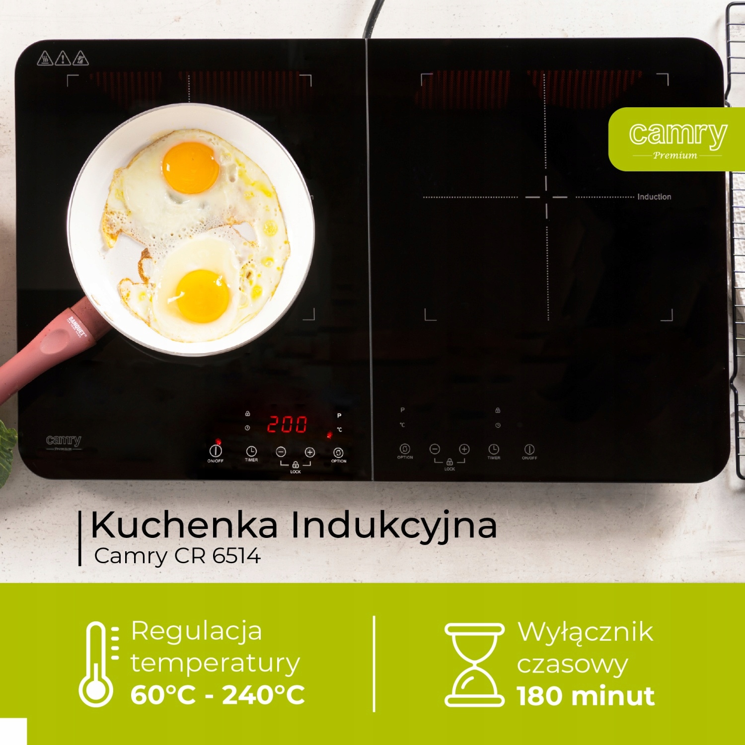 Kuchenka Indukcyjna CR 6514 Dwupalnikowa 3500W LCD Czarna