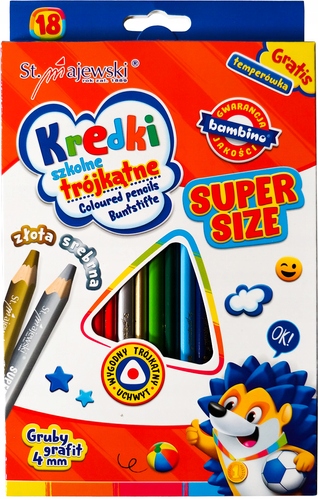 Kredki Szkolne Trójkątne Super Size 18 Kol. + Tem