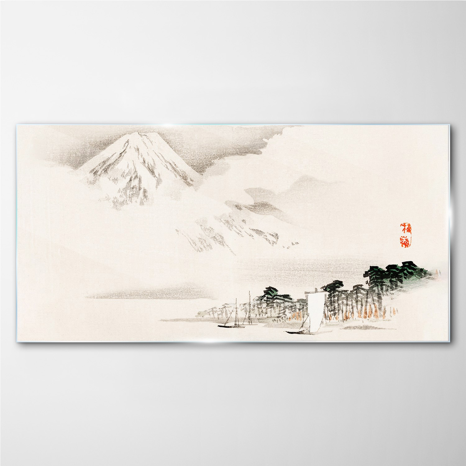 

Foto-obraz szklany Góry łodzie chmury 140x70 cm