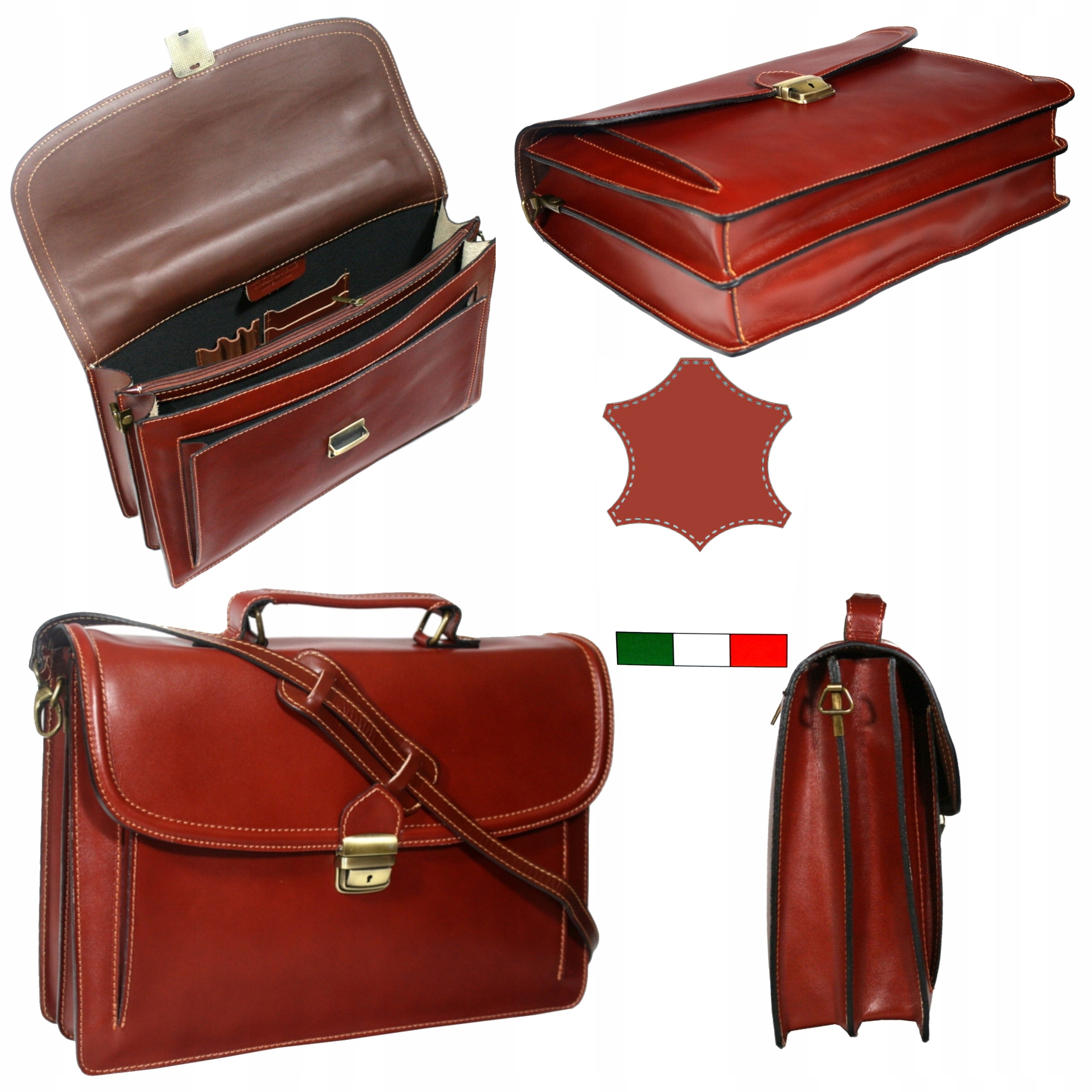 Pánská kožená aktovka hnědá italská 2 komory velká na notebook 15" přes rameno