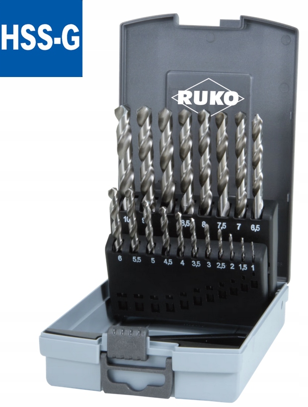 Wiertła do metalu 1,0-10,0 19szt. Hss-g szlifowane komplet 214214RO Ruko