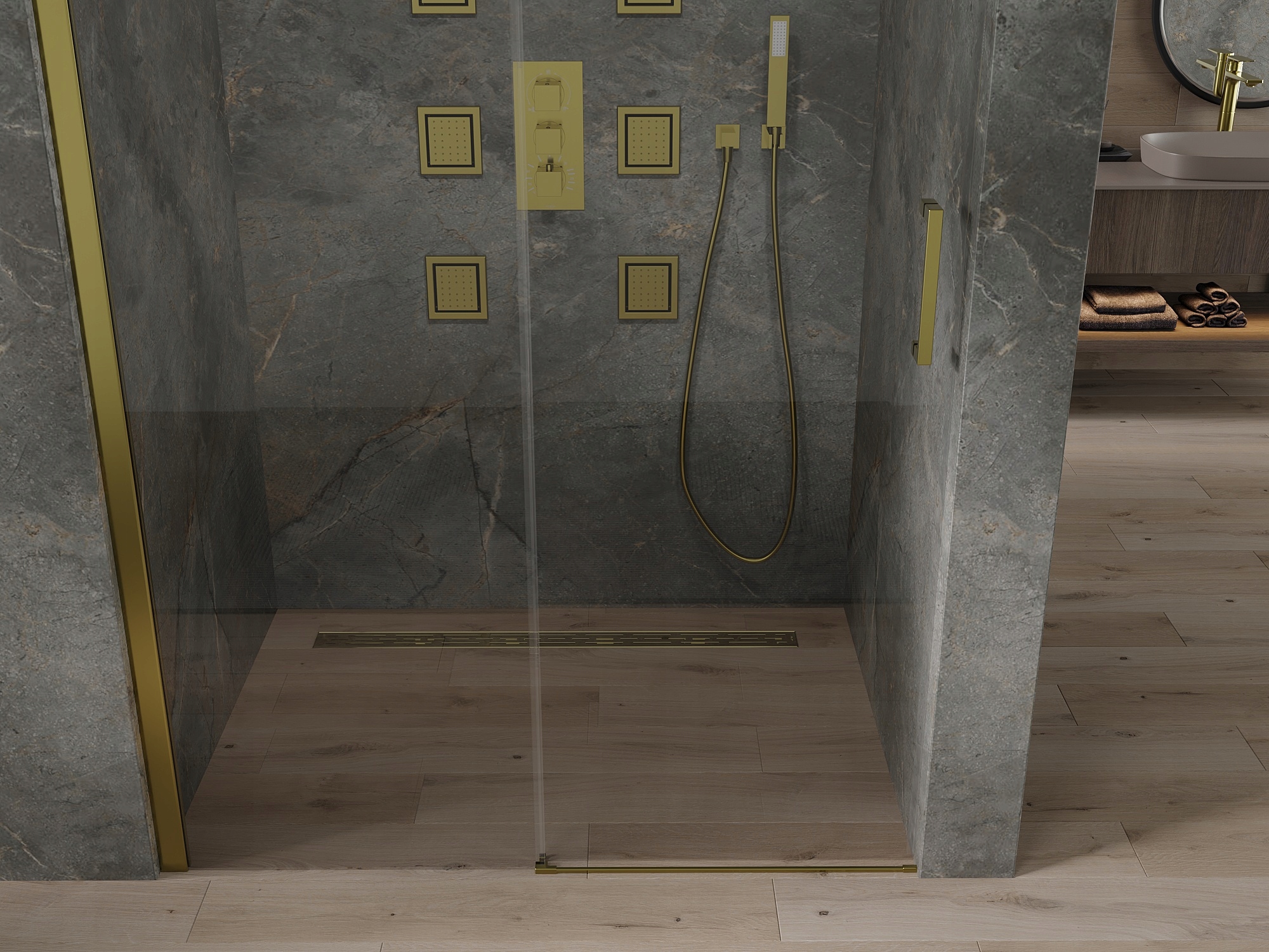 MEXEN OMEGA DRZWI PRYSZNICOWE 110 cm 8 mm GOLD Kod producenta 825-110-000-50-00 transparent / złoty