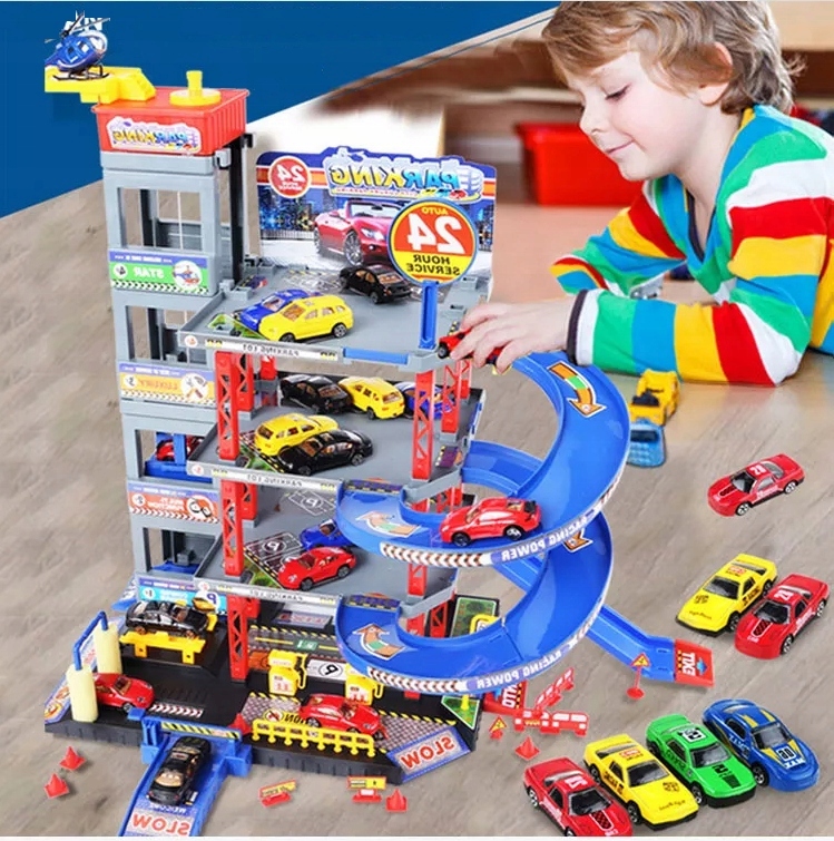 DUŻY GARAŻ PIĘTROWY PARKING AUTKA HELIKOPTER WINDA Marka Tobbi-Toys