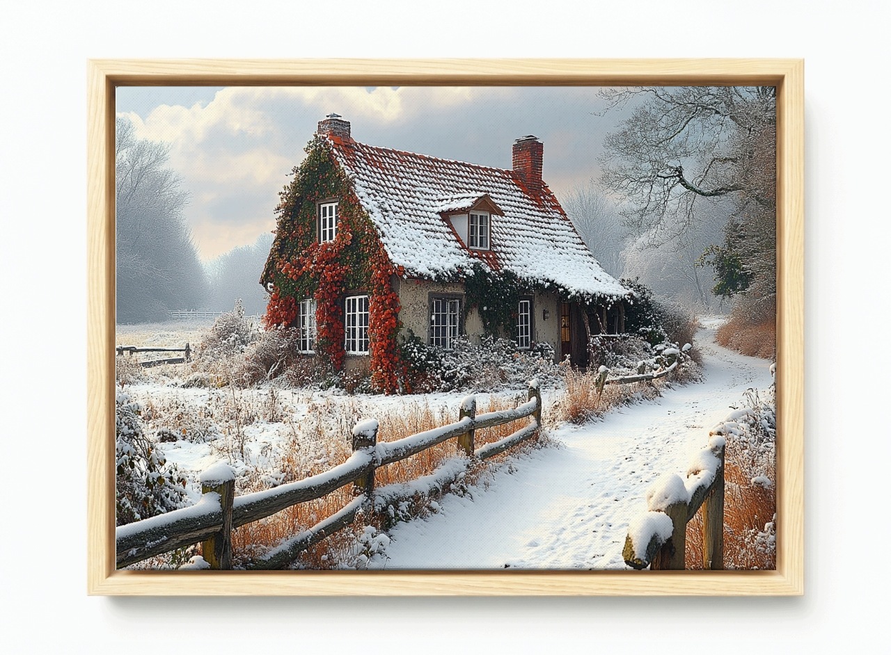 Obraz Rám Americký Box Zimní Krajina Dům Chatka Vesnice Sníh Zima 60x40