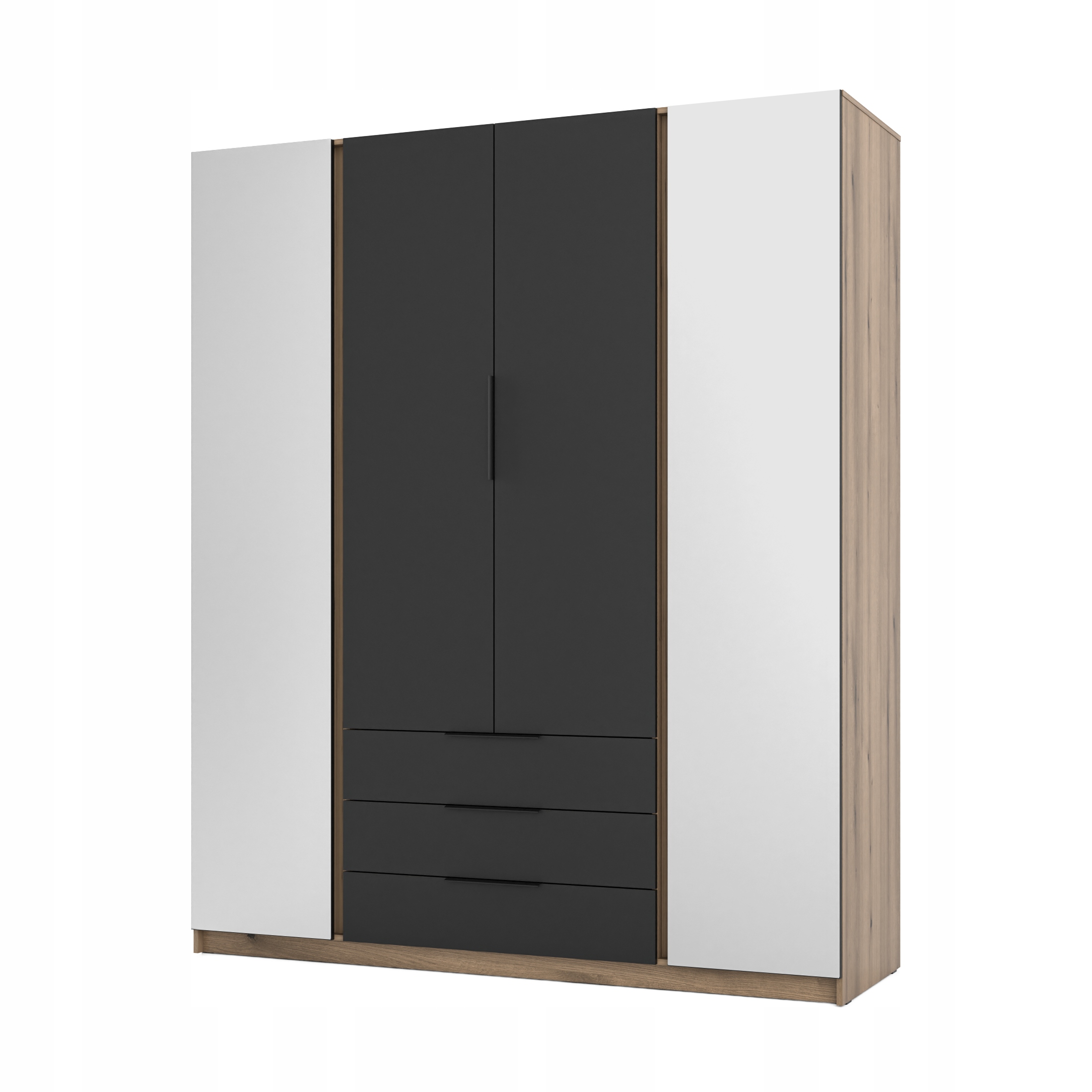Skříň 4-dveřová 200 x 239 cm se zásuvkami Roma 1 Dub Evoke+Černá|O-SOFA
