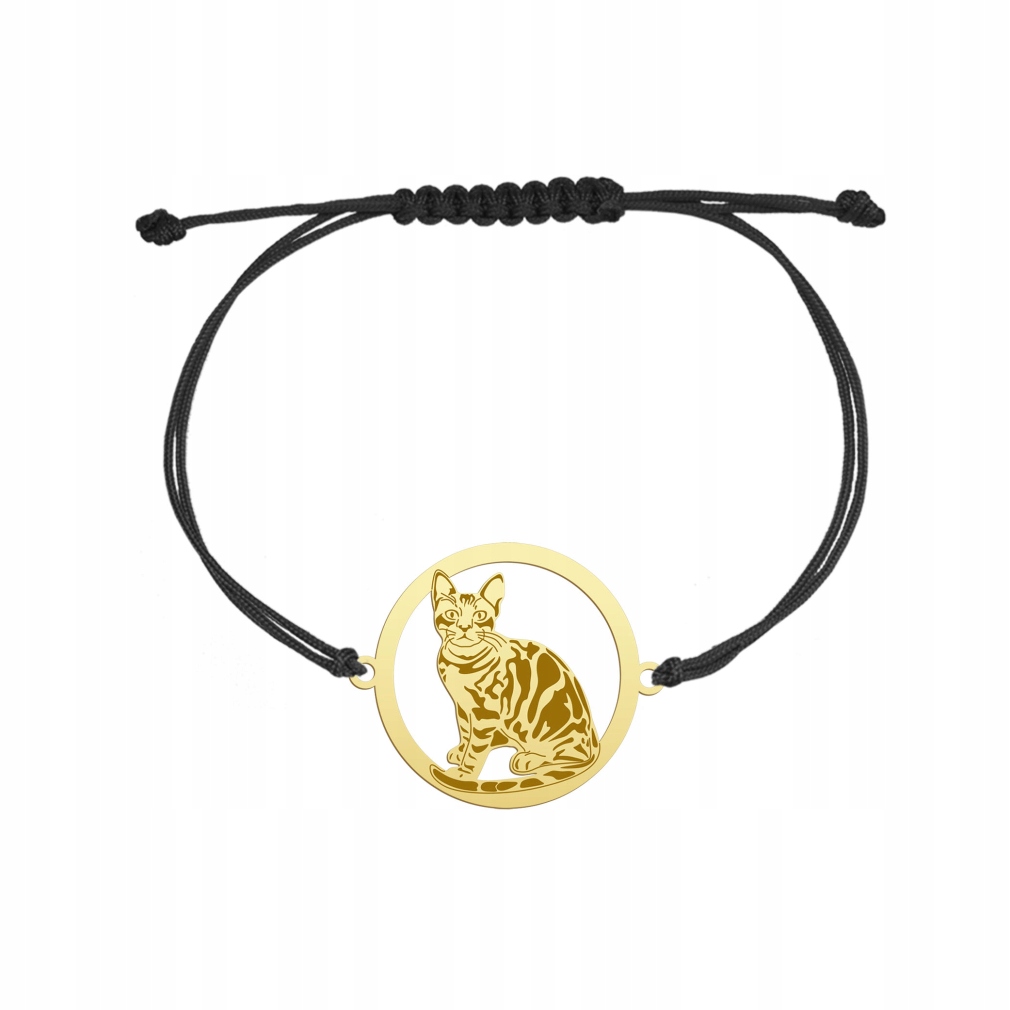 Zlatý náramek s bengálskou kočkou 925 Šňůrka Dárek Šperky Gravírování