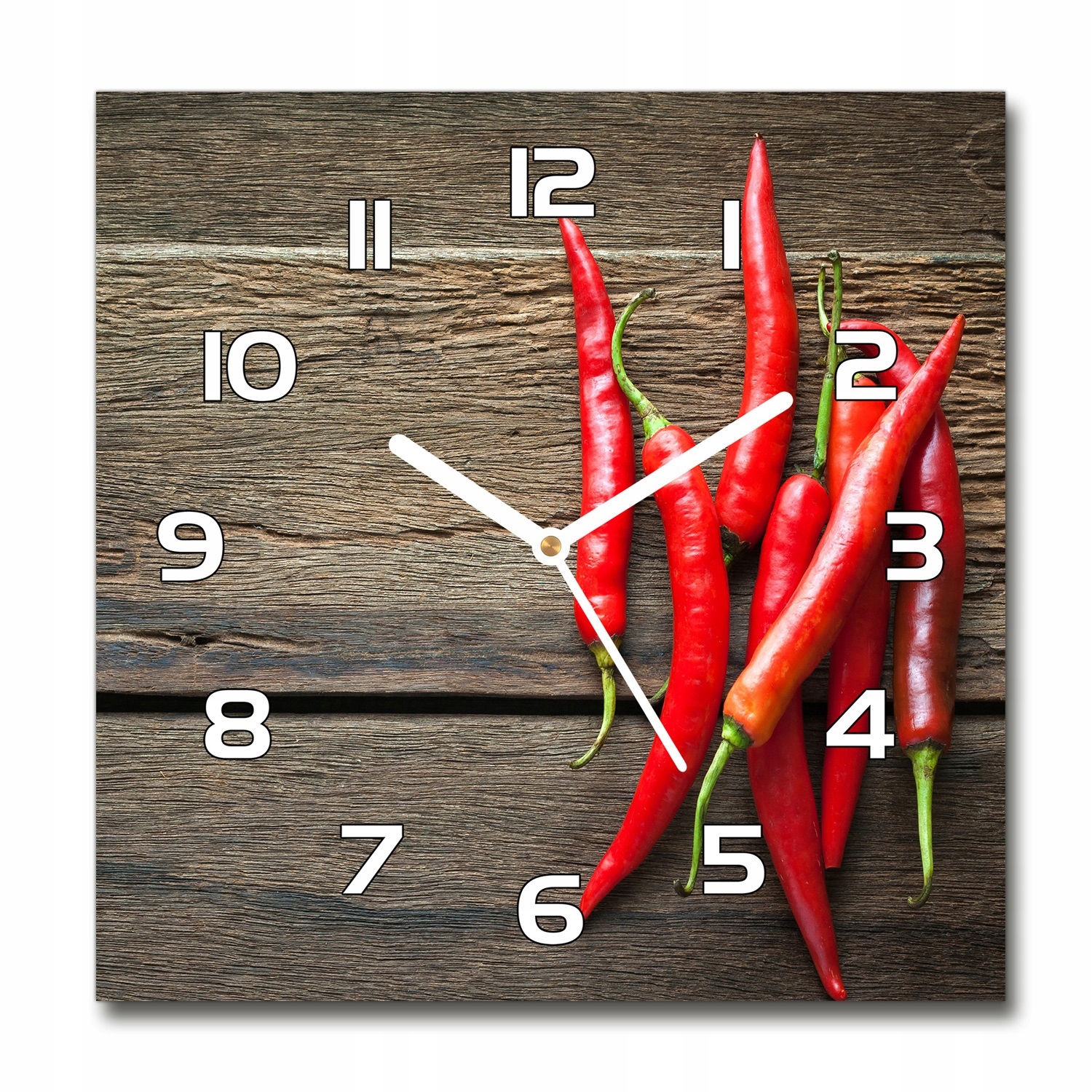 

Zegar szklany kwadratowy Papryczki chilli 30x30 cm