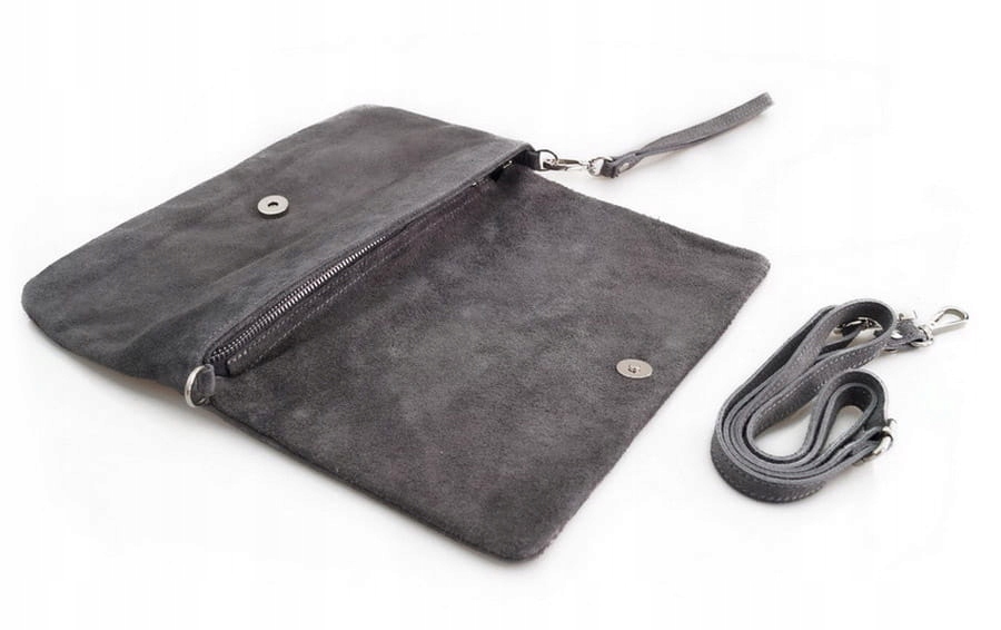 TOREBKA zamszowa kopertówka z paskiem TAUPE Wielkość mała (nie mieszcząca A4)